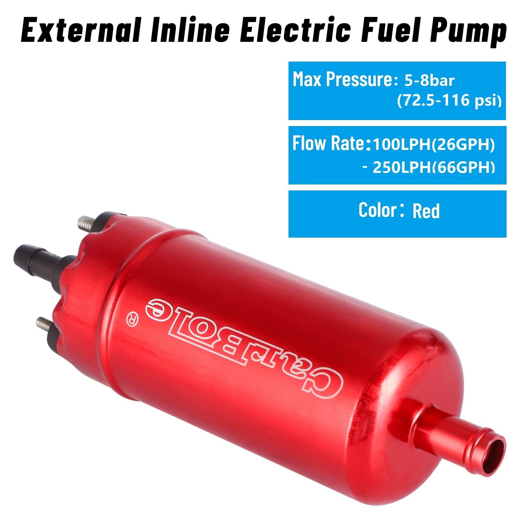 CarBole External In Line Fuel Pump: 116 PSI High Pressure Unversal 12V Electric Pump Injection Systems Replacement for 058046407