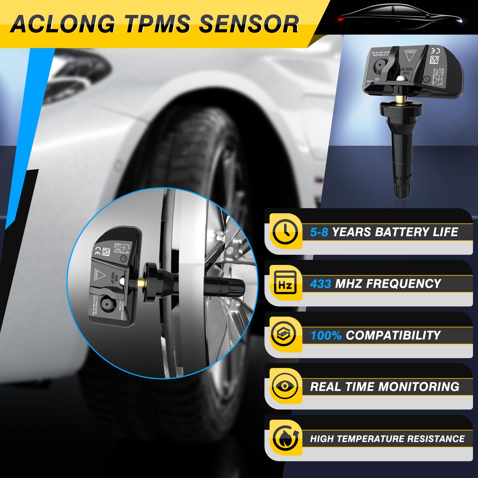 GEARMEISTER TPMS Sensors, 433 MHZ Tire Pressure Monitor System Replacment Sensor for 2020-2024 Chevy Silverado GMC Sierra Cadill