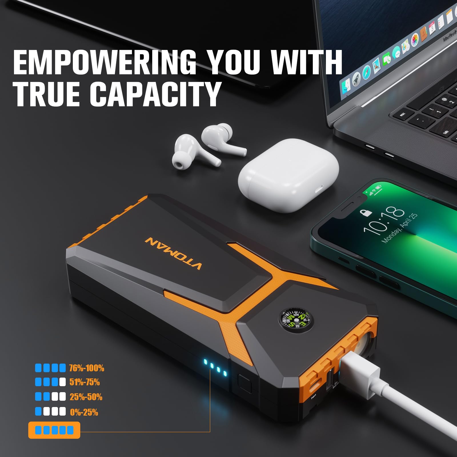Vtoman V6 Pro Jump Starter, 2000A Car Battery Jumper Starter Portable For 7L Gas/5L Diesel Engines, Jump Box,12V Auto Jump Start