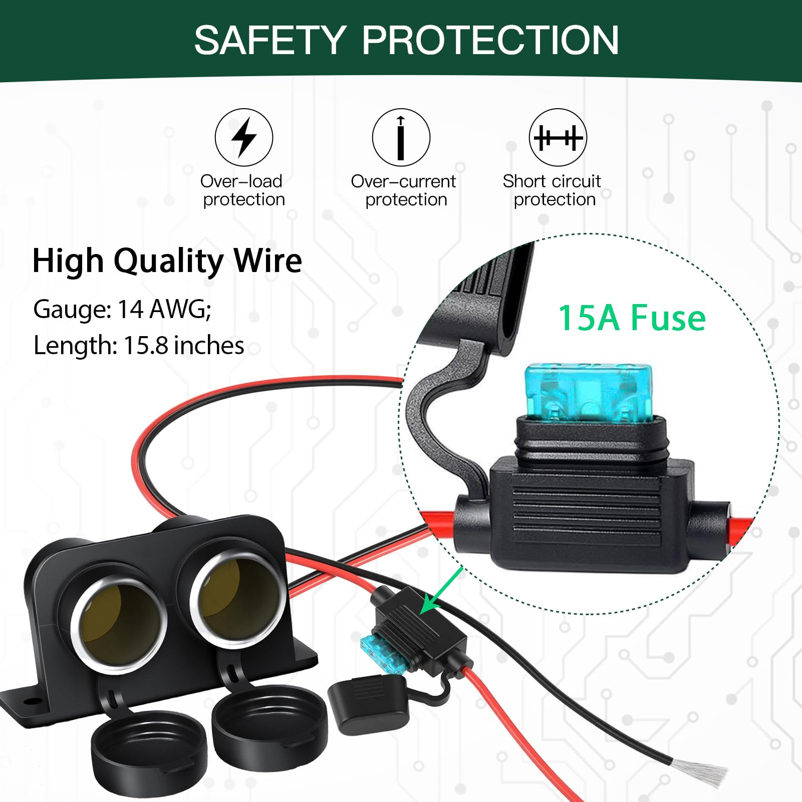 2 Pack 12V Cigarette Lighter Socket With Blade Fuse 2 Socket Cigarette Lighter Splitter Power Outlet Adapter Replacement 12 Volt