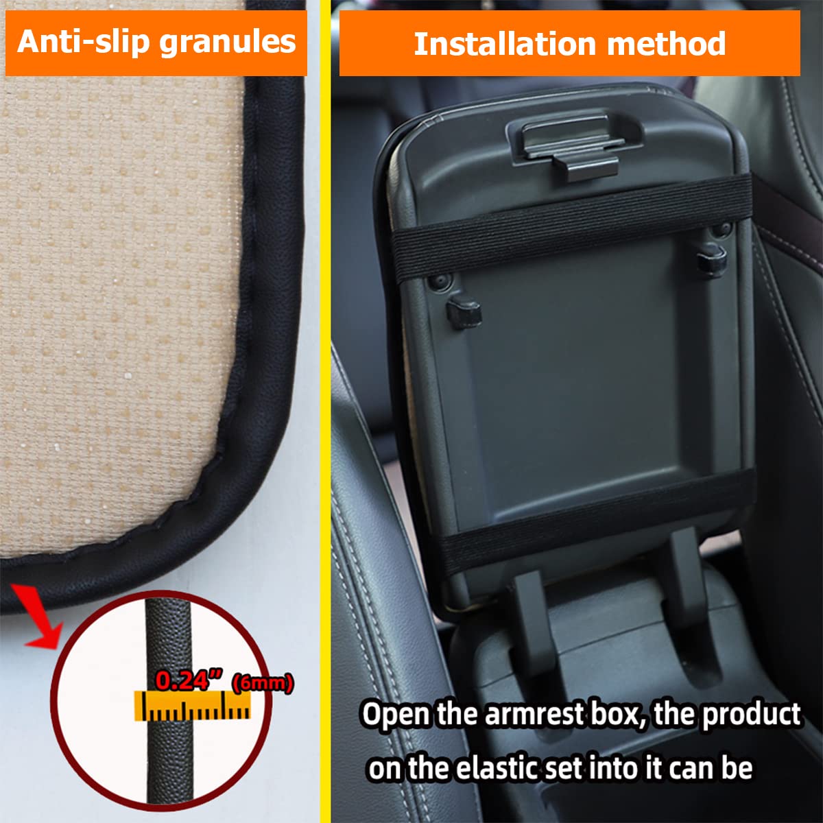 8Sanlione Car Armrest Storage Box Mat, Fiber Leather Car Center Console Cover, Car Armrest Seat Box Cover Accessories Interior P