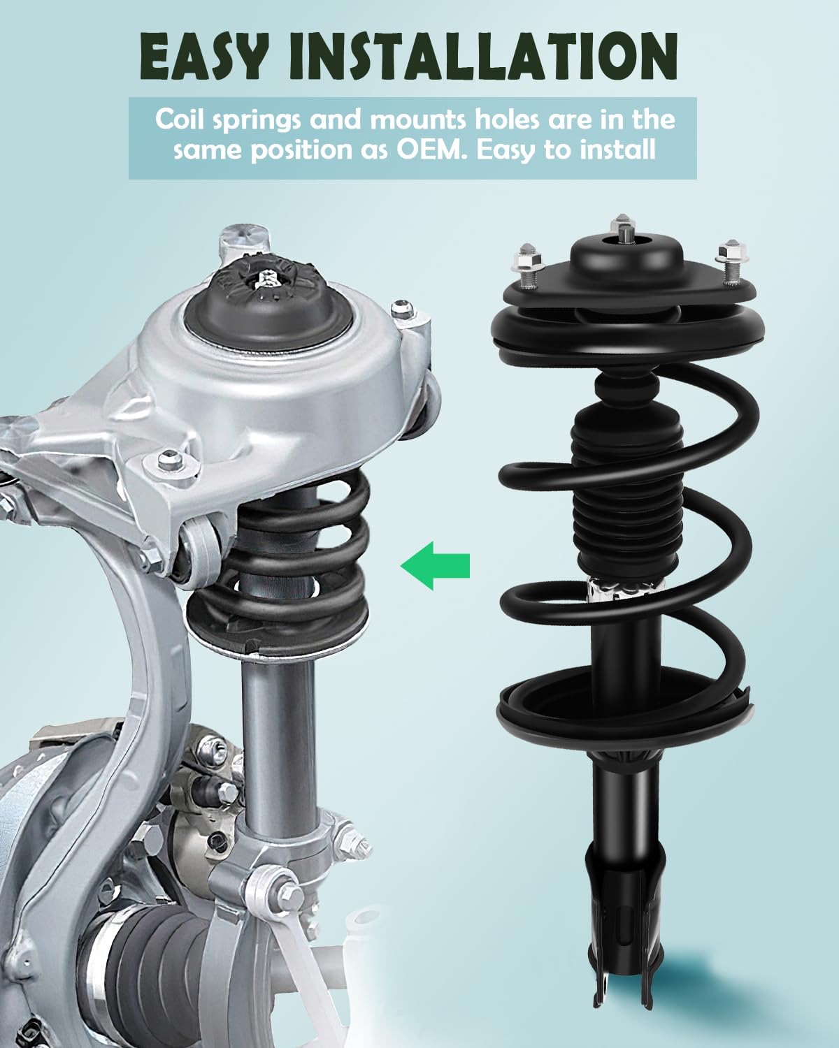 SCITOO Complete Struts Assembly for Mitsubishi Lancer 2002-2007 - Set of 2, Black Shock Absorbers