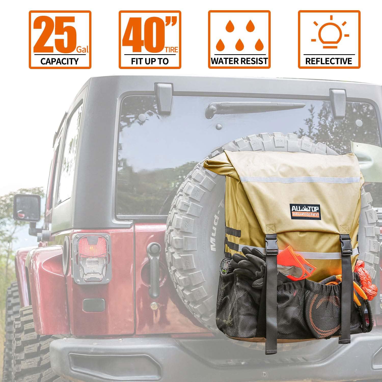 ALL-TOP Heavy Duty Spare Tire Trash Bag for Jeep, Truck, SUV - Gobi Tan, Fits up to 40'' Tire, Nylon, 1 Count
