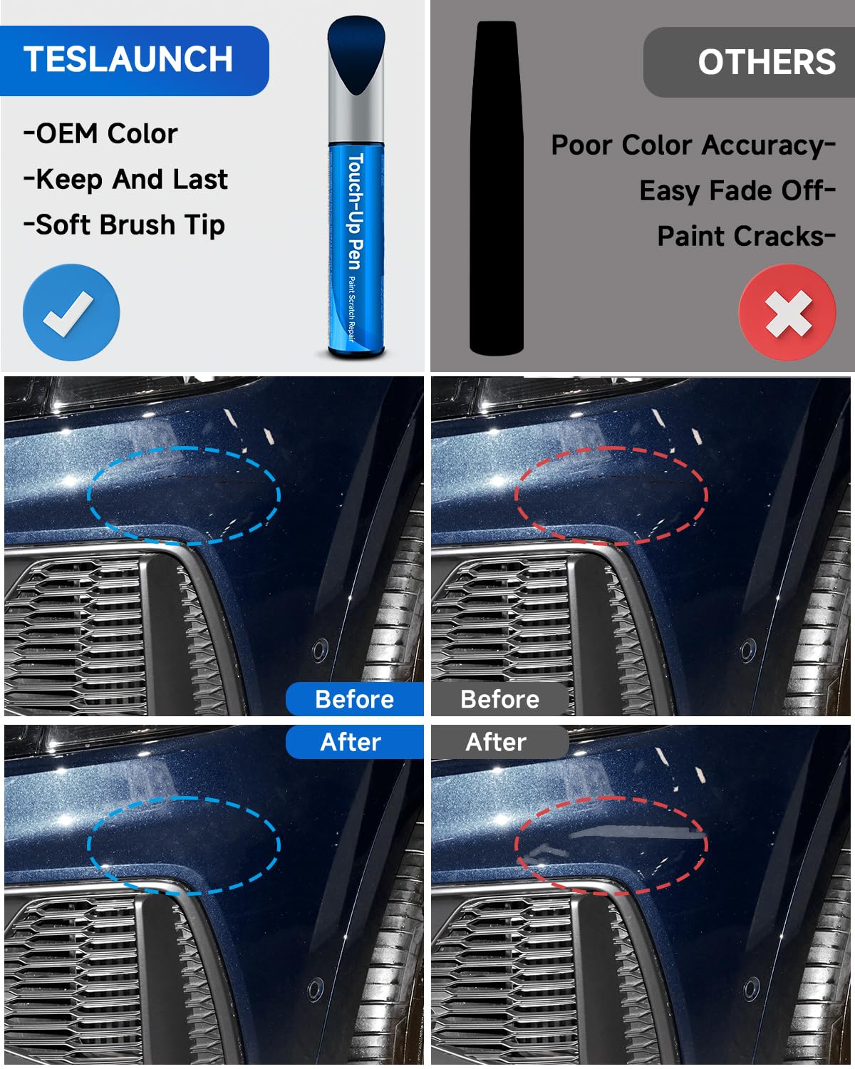 TESLAUNCH Touch Up Paint Pen - LX5H/2D Navarra Blue Metallic, 0.14 Fl Oz, Exact Match for Audi Scratch Repair