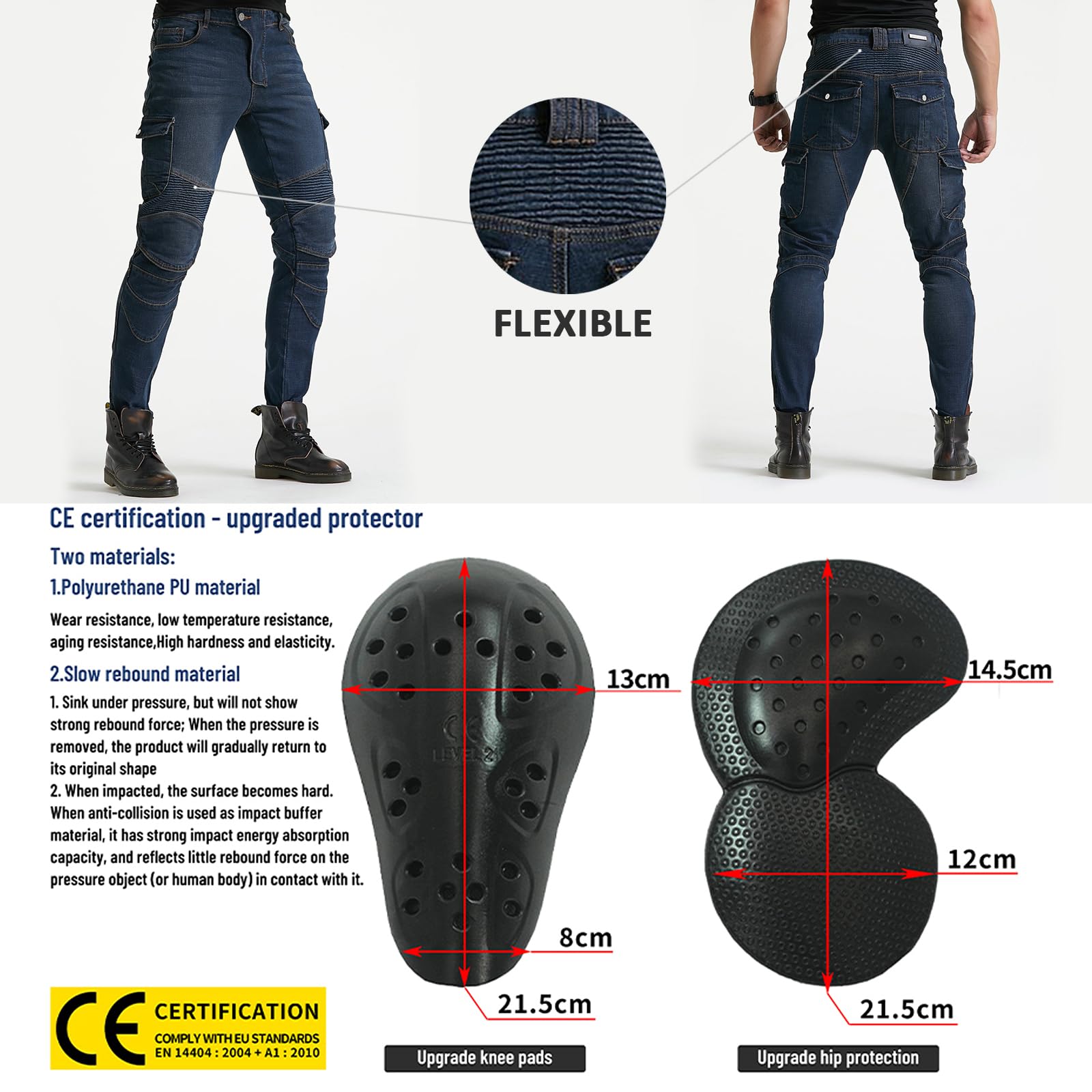 LOMENG Motorcycle Pants Motorbike Riding Denim Jeans Biker Motocross Pants with CE Removable Armored for Men Blue 3XL