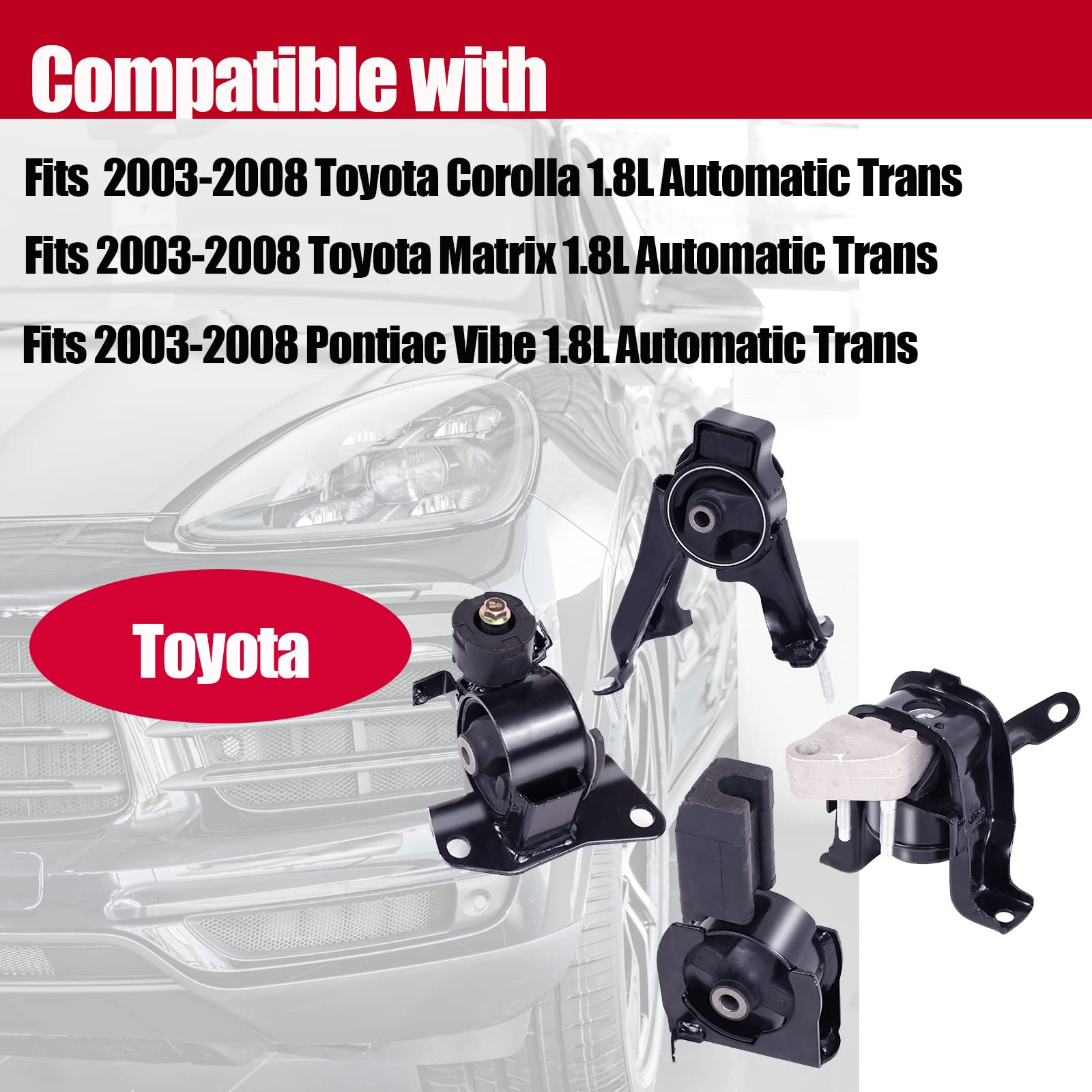 PATEWIN Engine Motor Mount for 2003-2008 Toyota Matrix, Corolla, Pontiac Vibe, 1.8L, Black, Model 1K0027-1, Durable Rubber