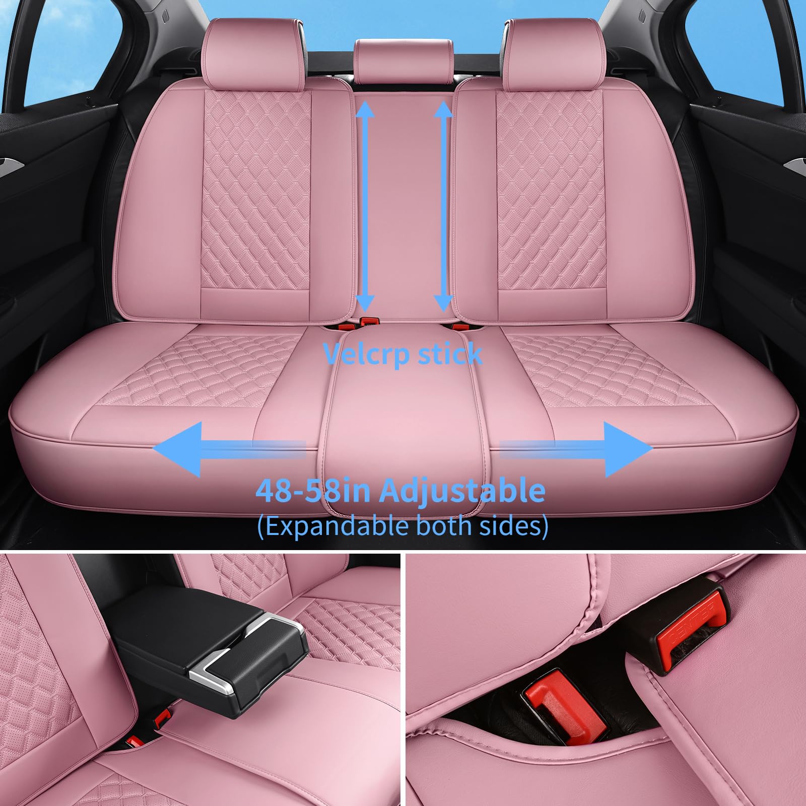 Sxikin Full Set Car Seat Covers - Luxury Pink Faux Leather, Waterproof, Non-Slip, Universal Fit for Cars, SUVs, Trucks