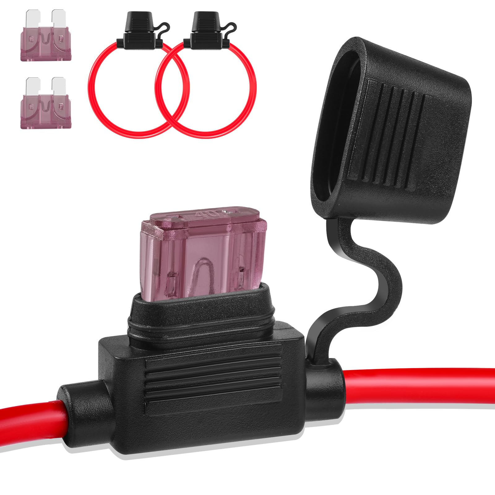 Inline Fuse Holder 12V 2 Pieces, Standard 10 Gauge Fuse Holder 13.8 Inch, Blade Fuse Holder With Waterproof Cap Fuses For Automo
