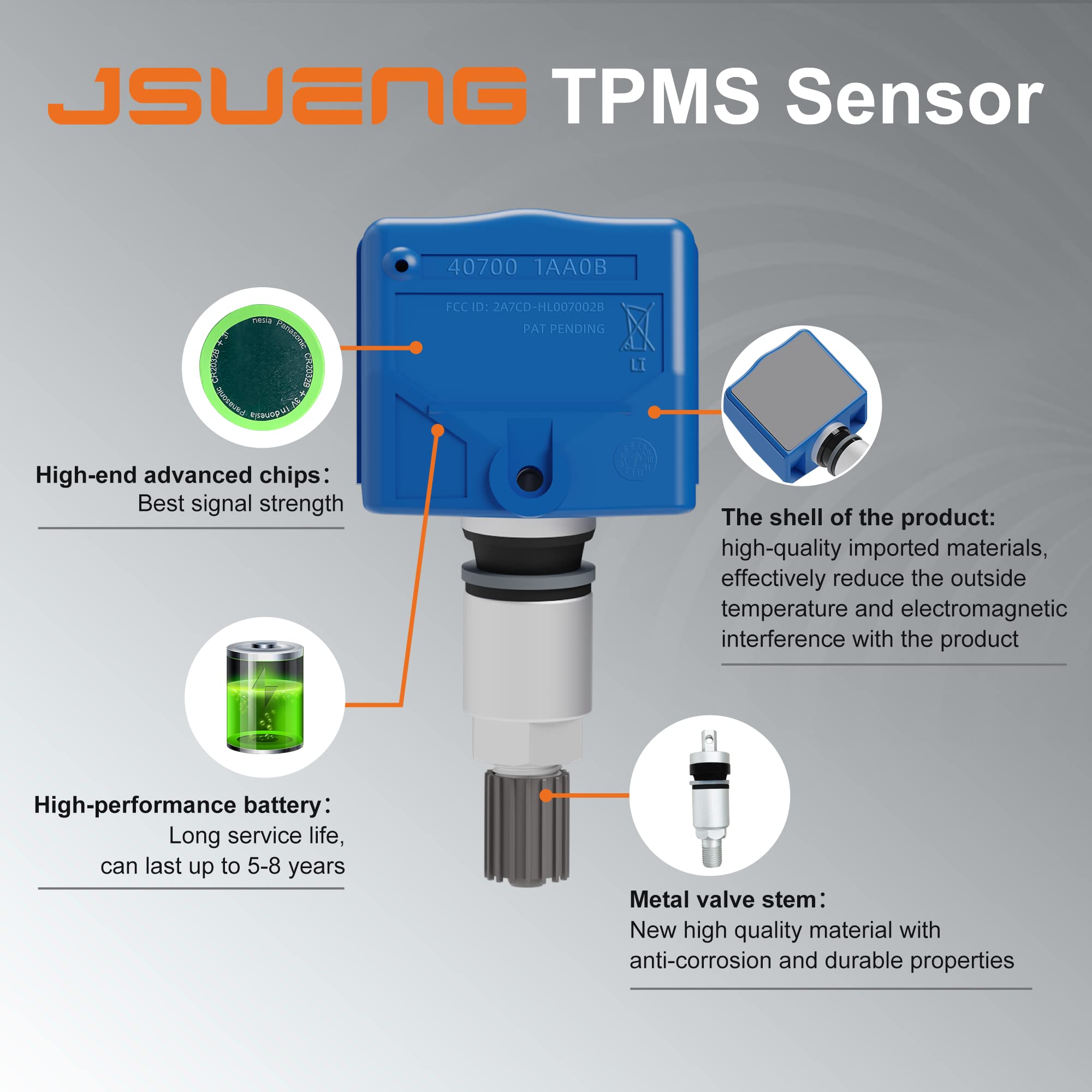 Jsueng TPMS Sensor Nissan Infiniti, Set of 4 Tire Pressure Monitoring System Sensor Replacement for Nissan Frontier GT-R Maxima