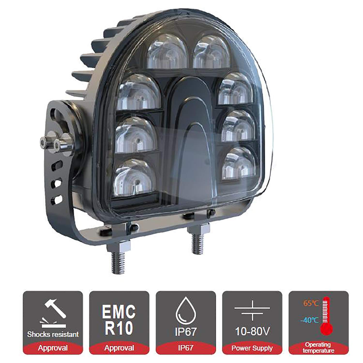 ONERAY Forklift Safety Light Red Arc 20W LED Warning Light, DC10-80V, Stainless Steel, 1PCS