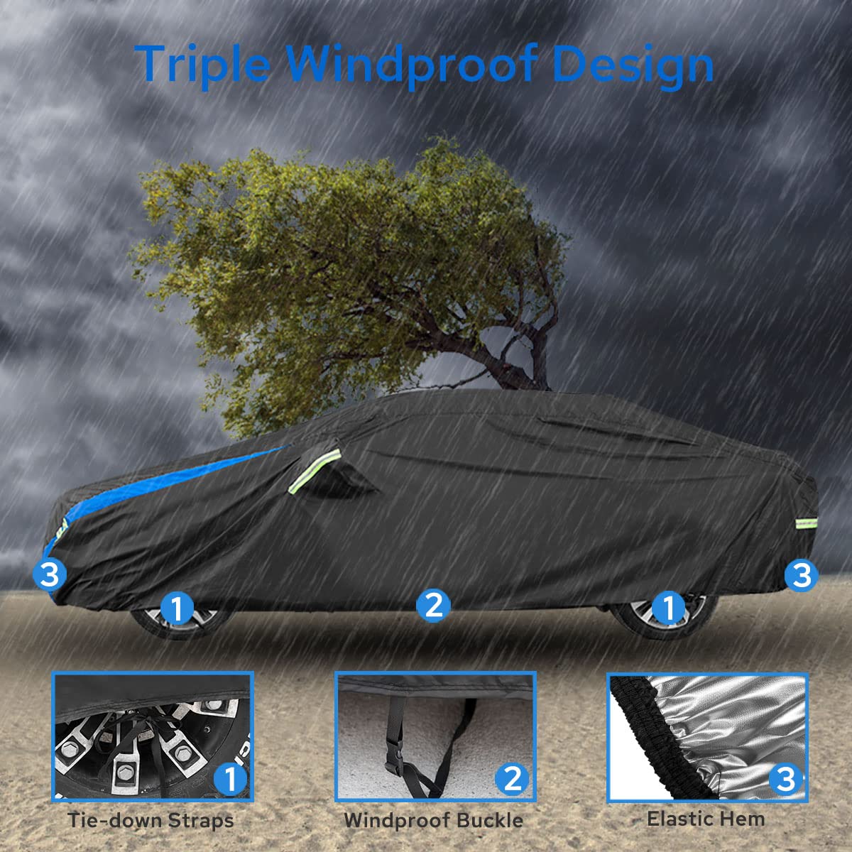 Avecrew Car Cover Waterproof All Weather For Automobiles, Outdoor Heavy Duty Full Exterior Covers For Sedan(186 ''-193 '')