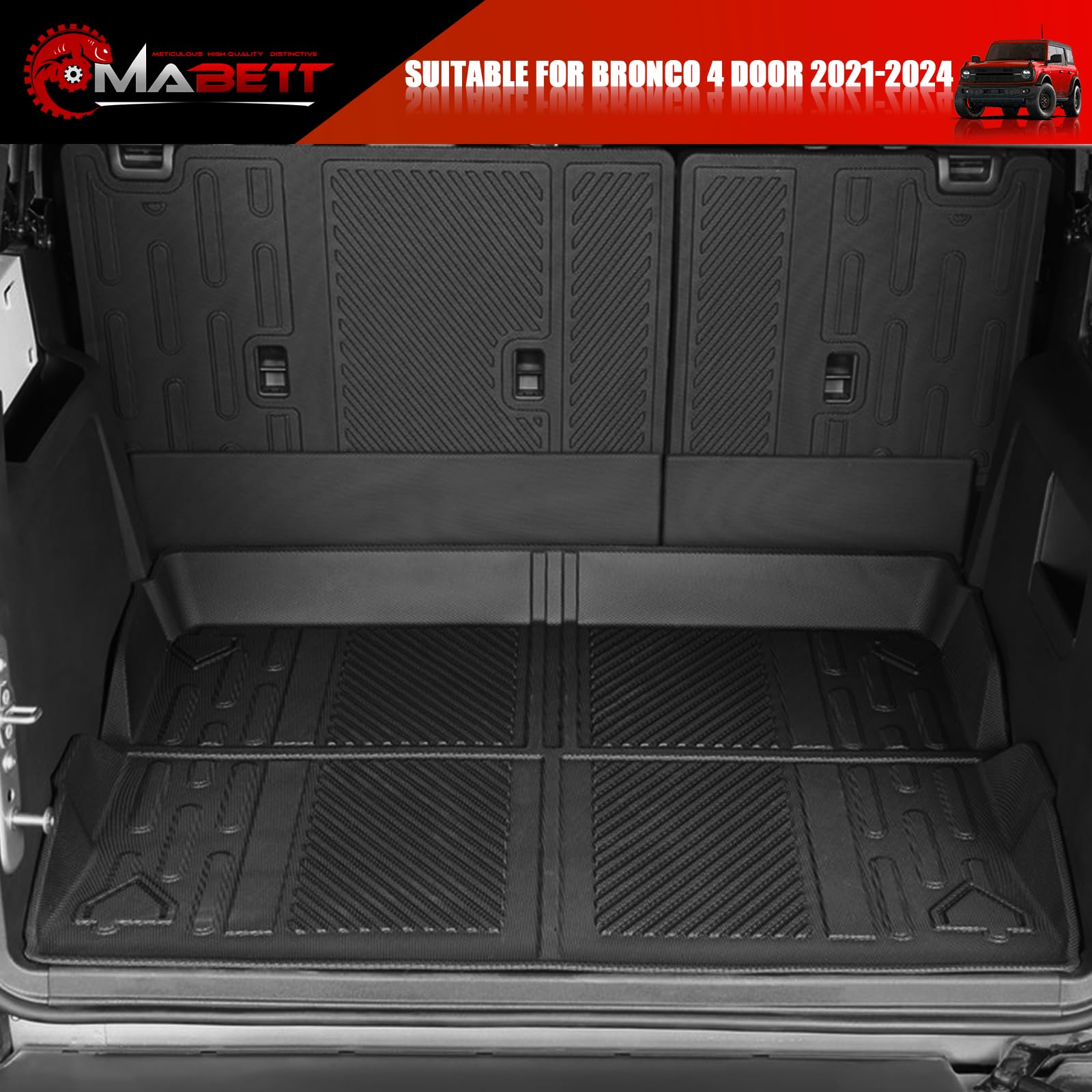 Mabett All-Weather Seat Back Cover & Cargo Liner for 2021-2024 Ford Bronco 4-Door - Durable Trunk Mat & Backrest Protector