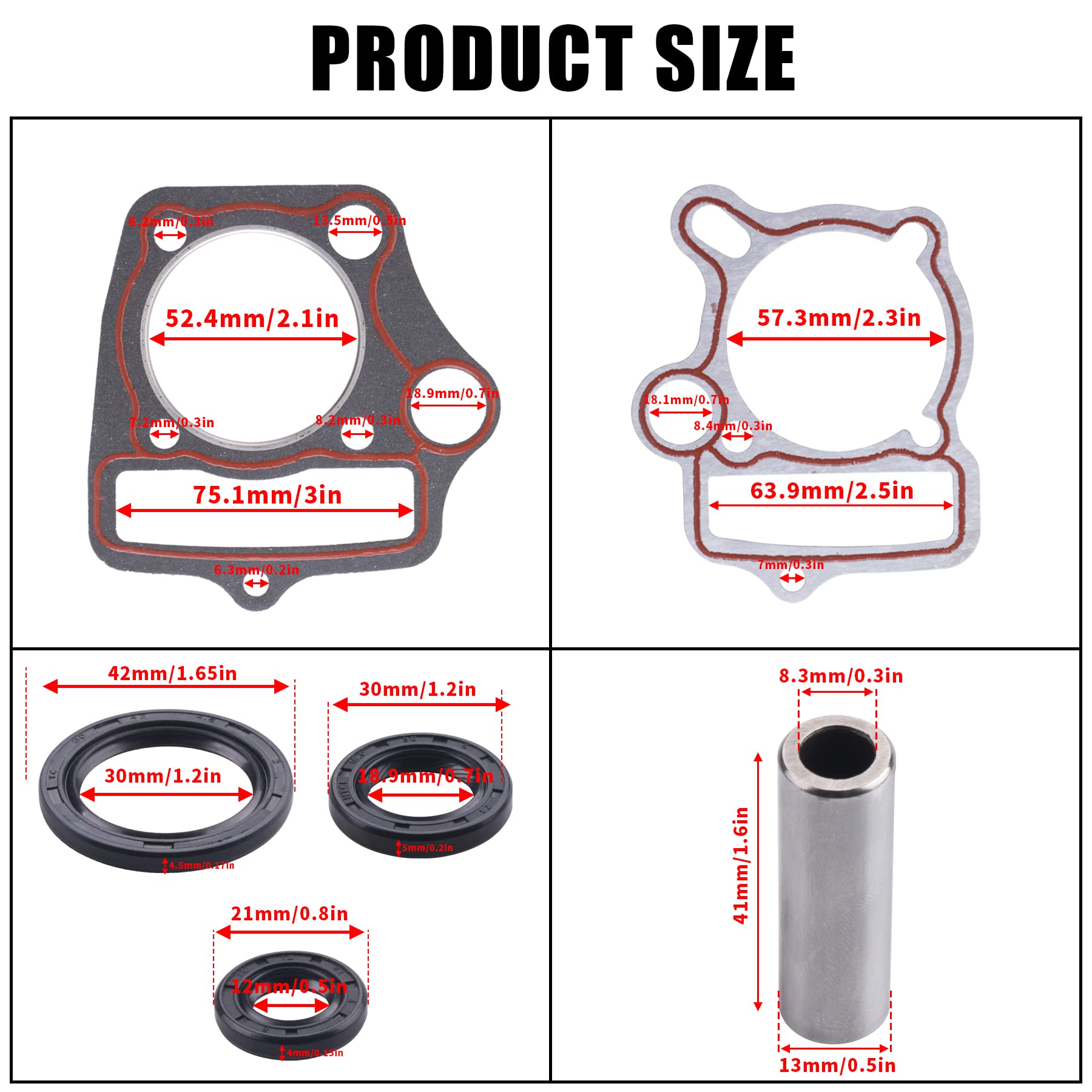 Oraevy Piston Rings Gasket Set 52.4Mm Bore Replacement For 110Cc 125Cc Kazuma Taotao Sunl Coolster Roketa Bms Ssr Atv Pit Bike