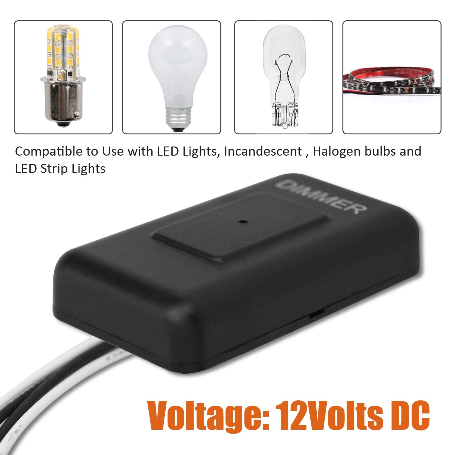Facon 12Volt Touch Dimmer Switch, 50Watts Max, Use With 12V Led Lights, Incandescent And Halogen Bulbs For Rv, Camper, Marine, A