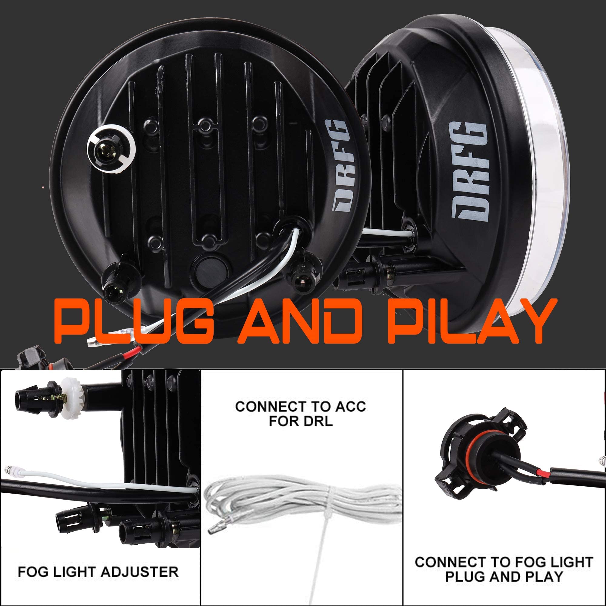 DRFG LED Fog Light Kit with DRL for 2007-2013 GMC Sierra 1500/2500HD/3500HD - White Fog Lamps Assembly