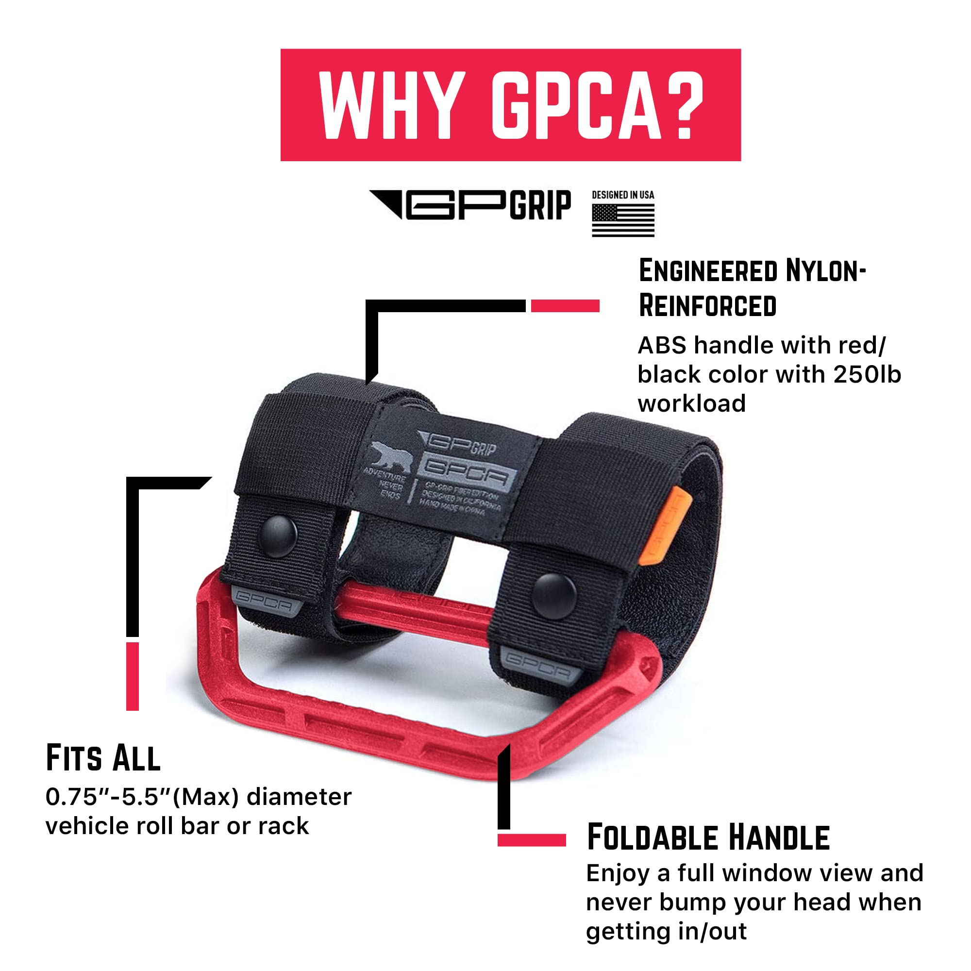 Gp Grip Universal Grab Handle, Nylon Sturdy Grip Straps, Fits All Truck Roll Bar Dia From 1-5.5 Inches, For All Wrangler Models,