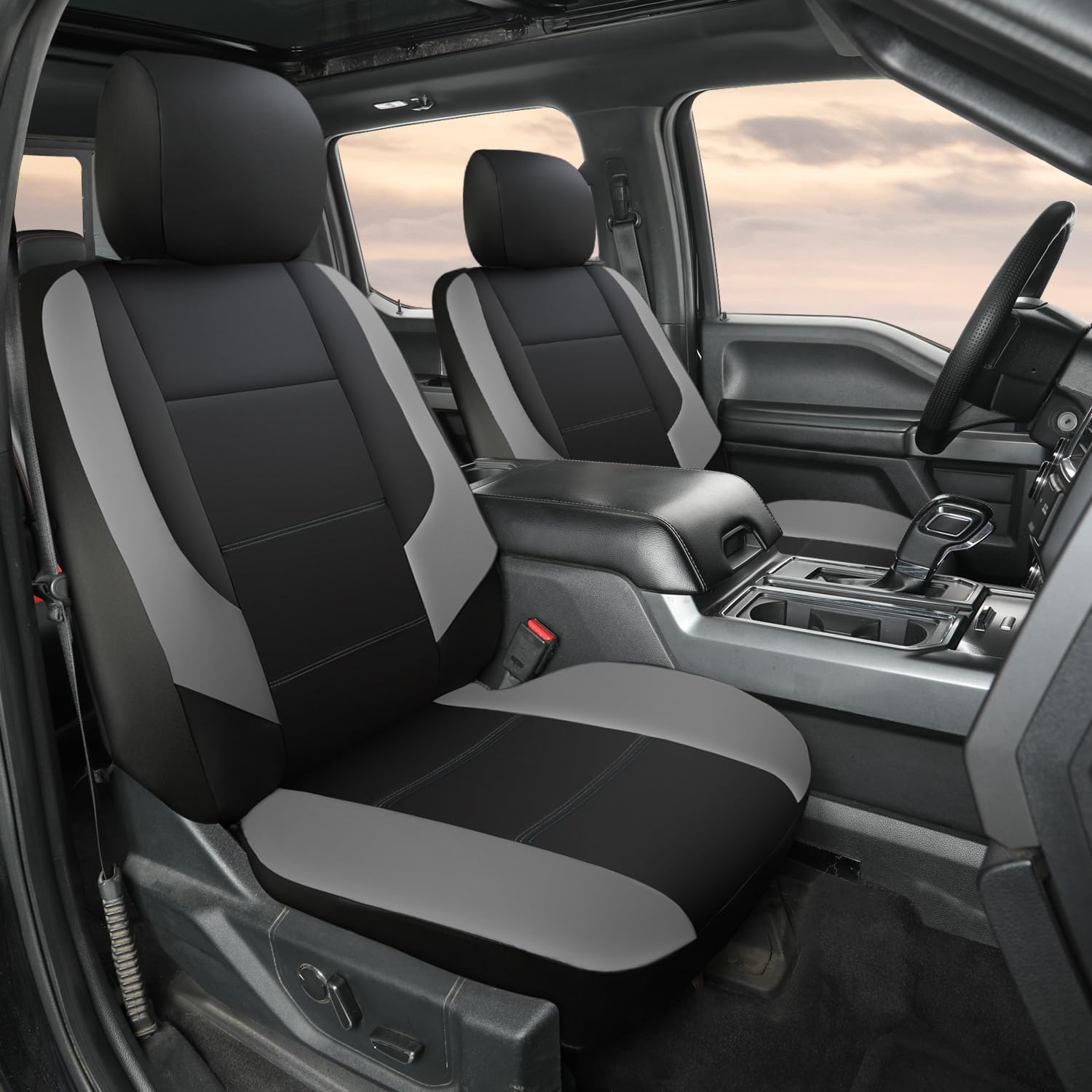 Giant Panda Front Car Seat Cover For Ford F150, Leather Bucket Seat Covers Custom Fit Ford F250 F350 (Grey+Black) 2 - Pack