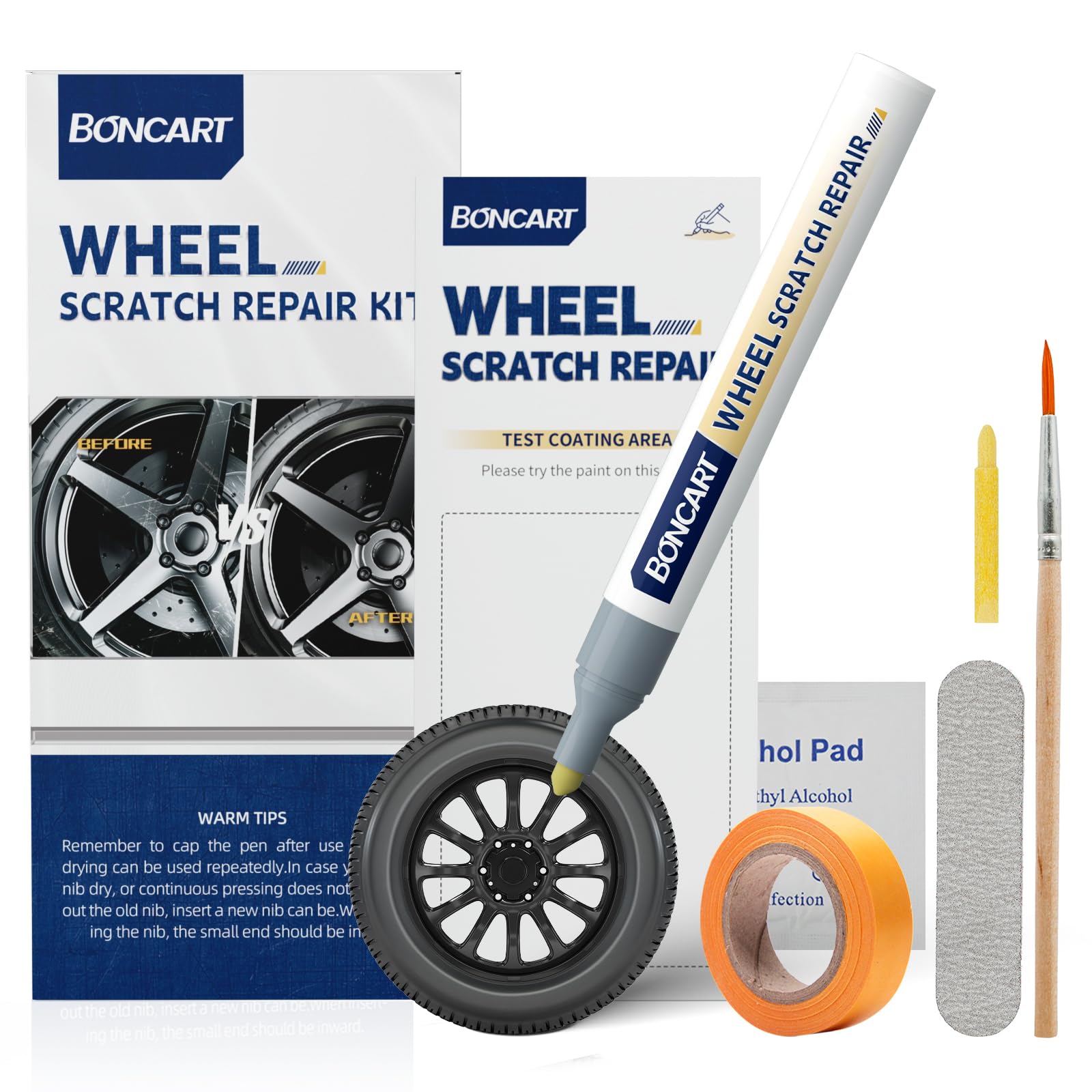 Boncart Wheel Touch Up Paint, Rim Scratch Repair Kit For Curb Rash, Rim Paint Pen For Car Rim Scratch Quick Repair (Gloss Black)