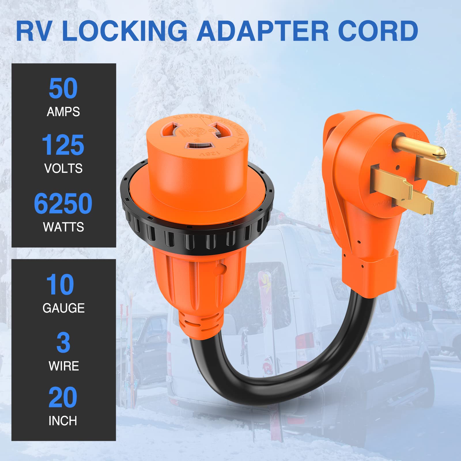 Nilight 50 Amp to 30 Amp RV Locking Adapter Cord, 10 Gauge Pure Copper, Weatherproof, Model 50361RV, 50M/30F Locking