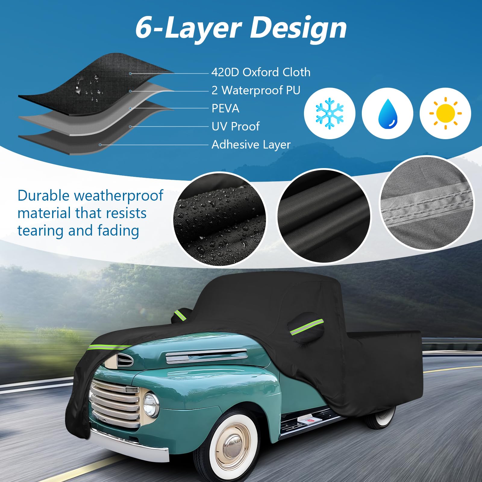 BIGACOVER Car Cover for Ford F100 Truck, 420D Waterproof, All Weather, Black, Fits 1948-1983 F100 & 1984-1986 F150, Model
