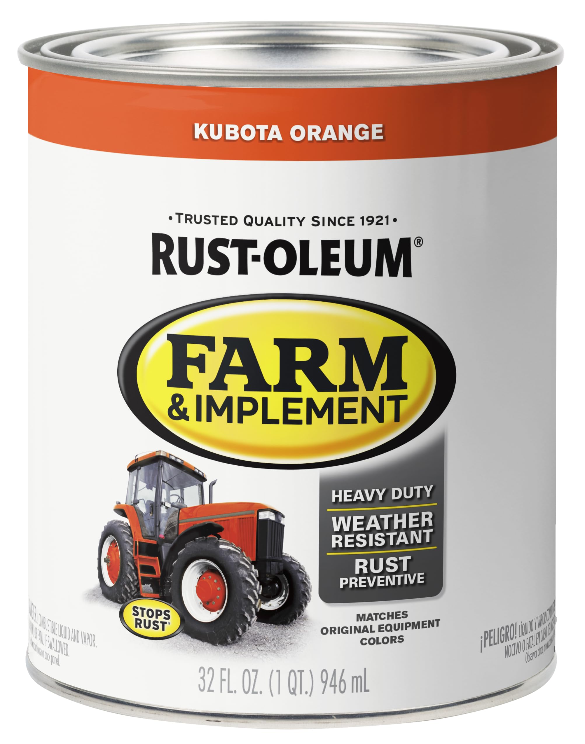 Rust-Oleum Farm & Implement Enamel Paint, Kubota Orange, Quart (Pack of 2), Model 280159-2PK