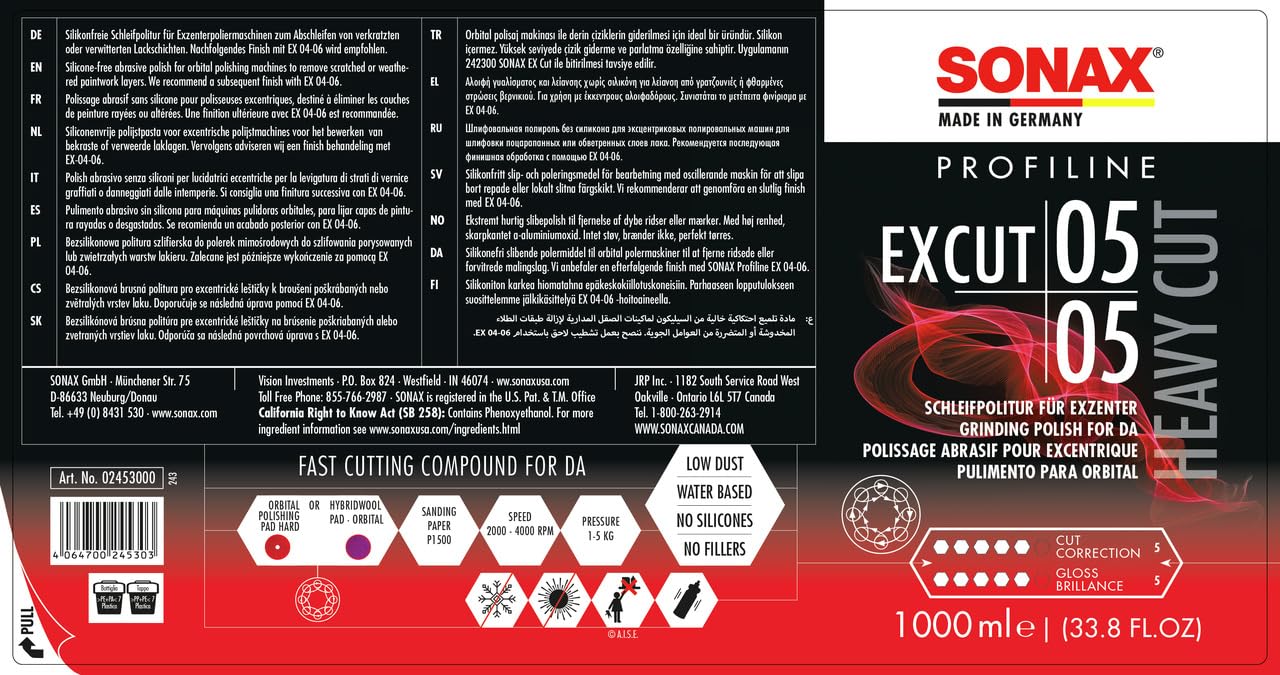 SONAX ExCut Silicone Polish 1L - Model 02453000, Ideal for Car Care, Unknown Color