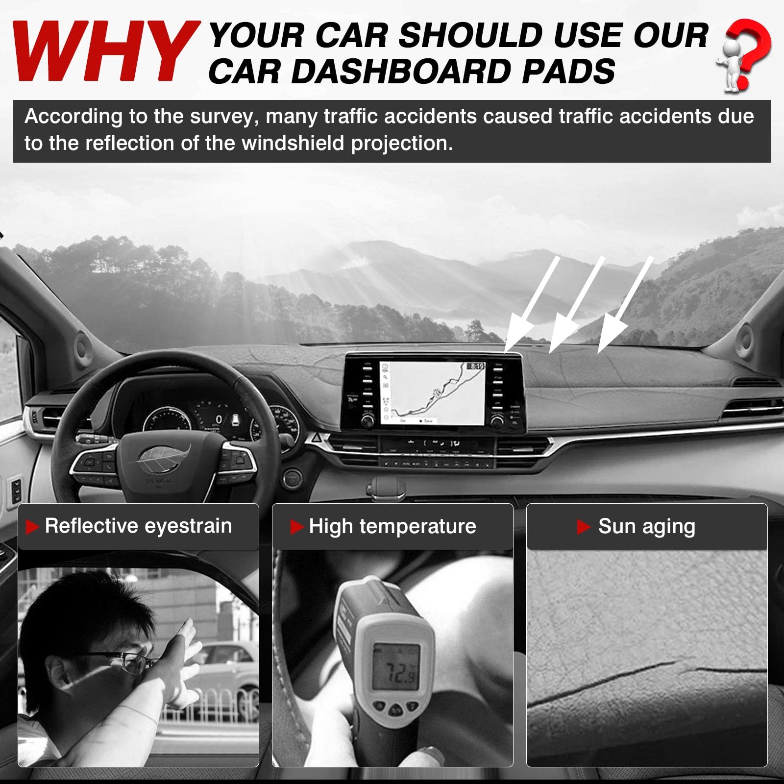 Autorder Dashboard Cover Mat for Toyota Sienna 2021-2024 | Flannel UV Protector & Sunshade | Model 2022071902