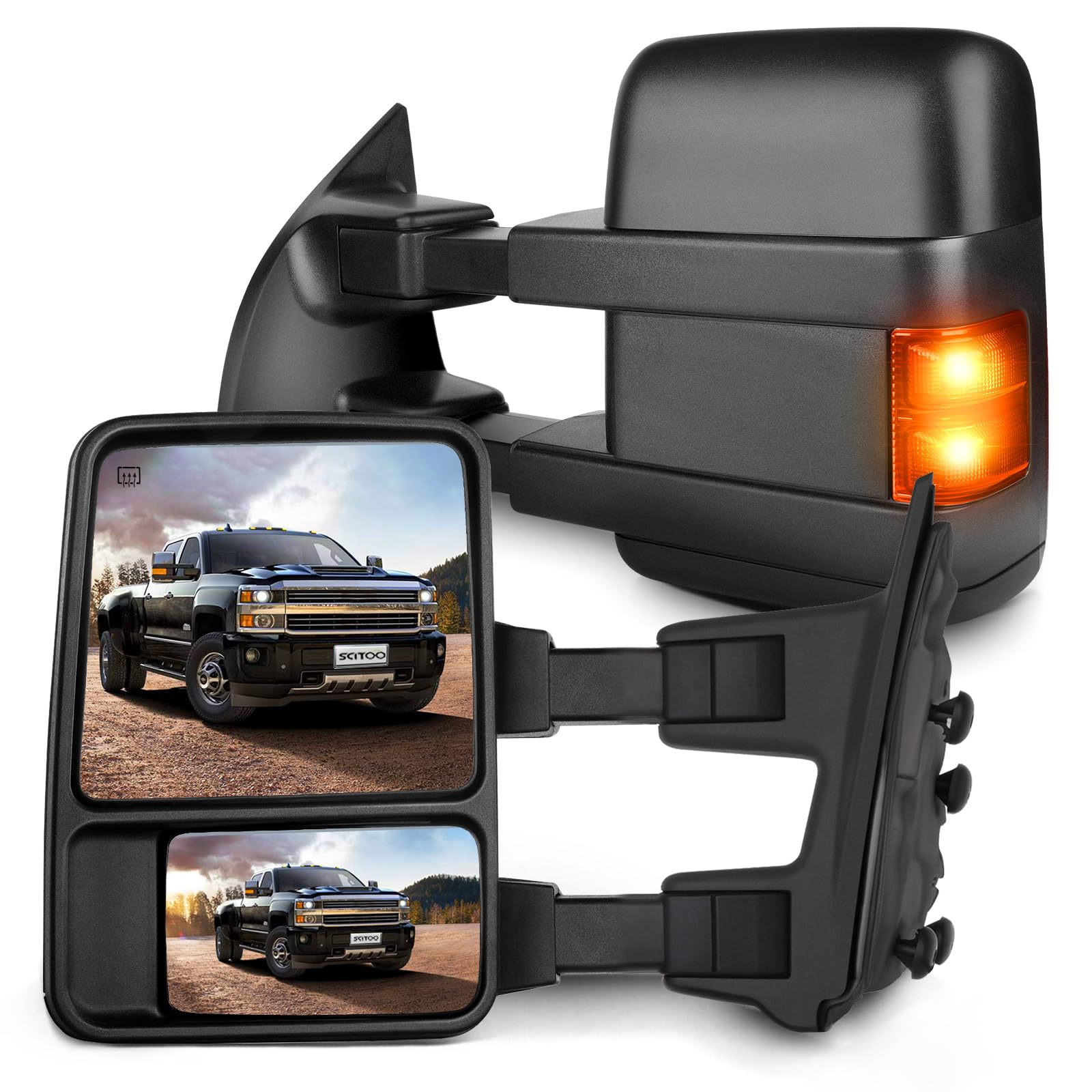 SCITOO Towing Mirrors fit for 1999-2007 for F250 for F350 for F450 for F550 Super Duty 2000-2005 for Ford for Excursion with Smo