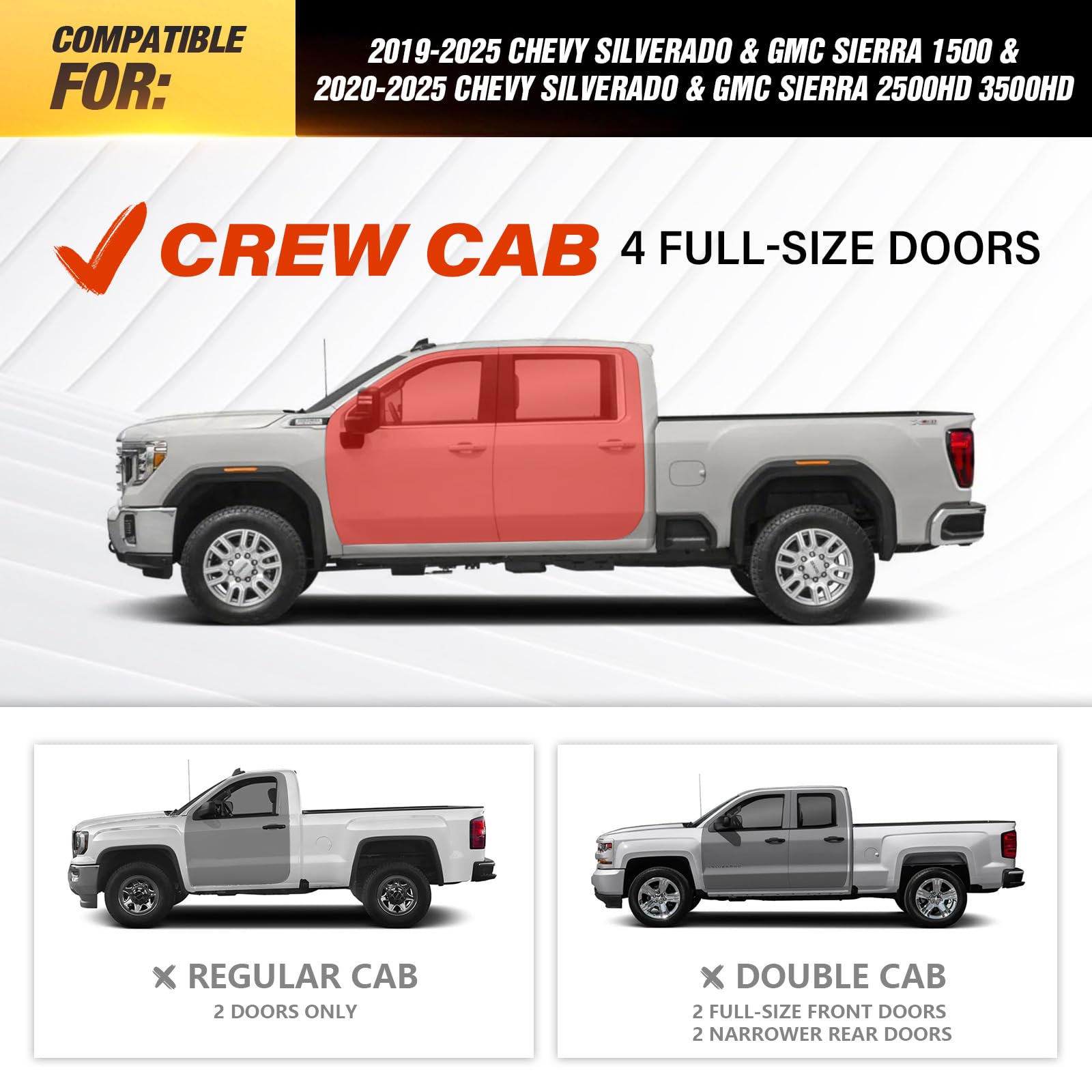 Yzona Three Raised Steps, Crew Cab Running Boards Compatible With 2019-2025 Chevy Silverado & Gmc Sierra 1500, 2020-2025 Chevrol