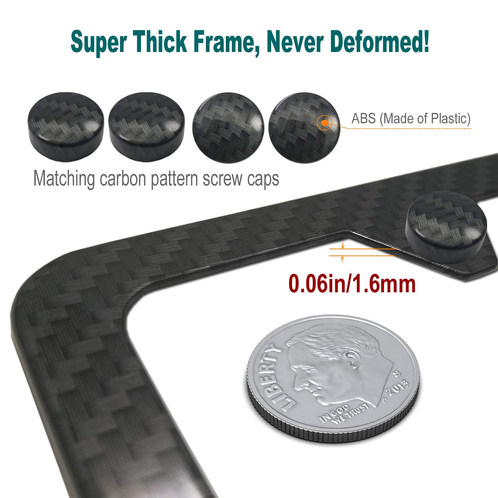 Aootf Carbon Fiber License Plate Frame- Heavy Duty Black Aluminum Car Tag Cover Printed Carbon Patterns, Slim Front & Rear Holde