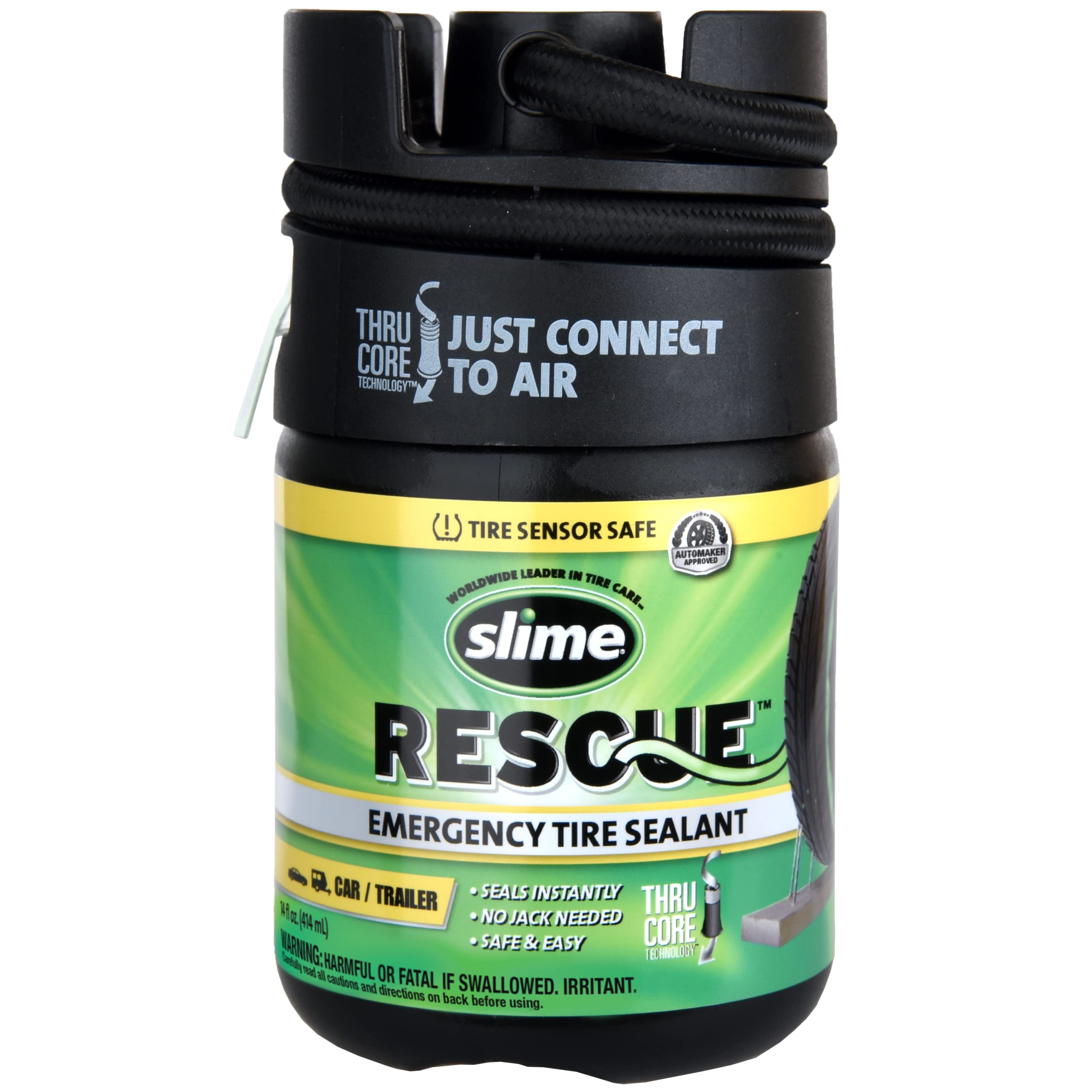 Slime 10188 Flat Tire Puncture Repair Sealant, Rescue, Emergency Repair for highway vehicles, universal fit, Non-toxic, eco-frie