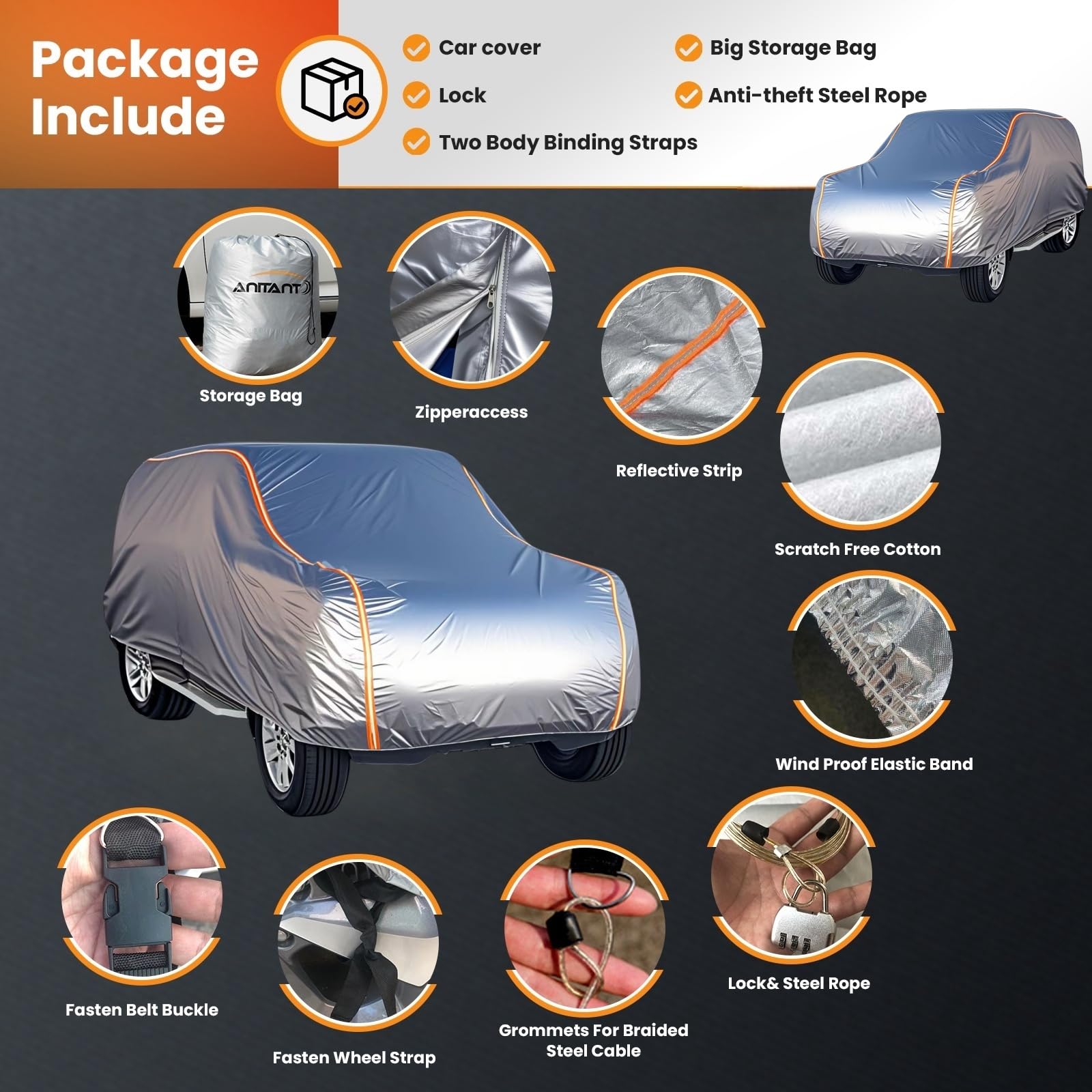 Anitant Durability Car Cover Waterproof All Weather Large Suv Car Cover Winter Snow Four Seasons Cover Protector For Suv Tarp Fi