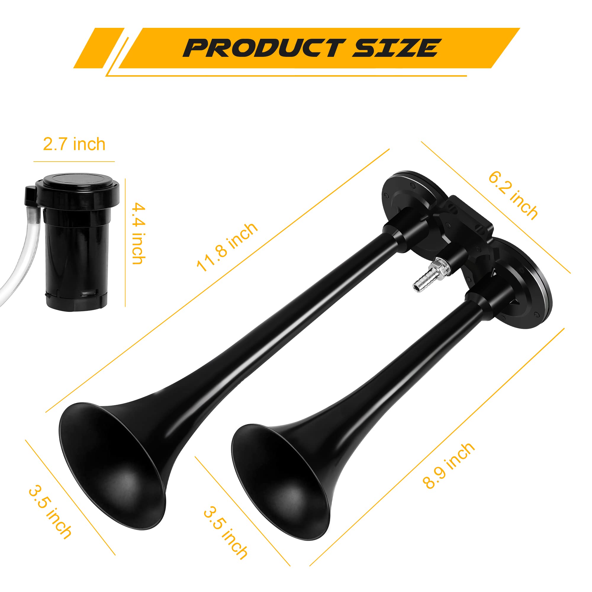 12V Air Horn Kit, Super Loud Train Horn for Truck, Air Horn Dual Truck Horn with Compressor for 12V Vehicles Trucks Pickup Train