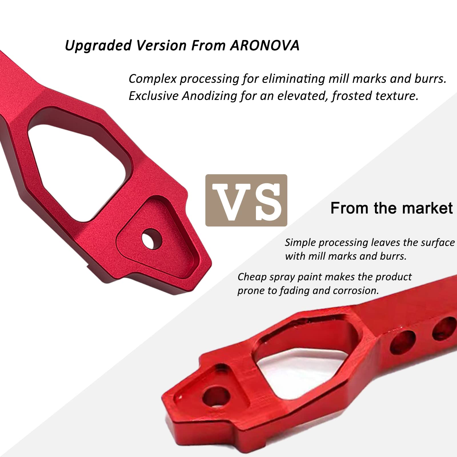 ARONOVA Heavy Duty Battery Hold Down Set, Billet Aluminum Bracket & 10" Stainless Steel J Bolts, Red, Model N-AL1420-10-RD-HD