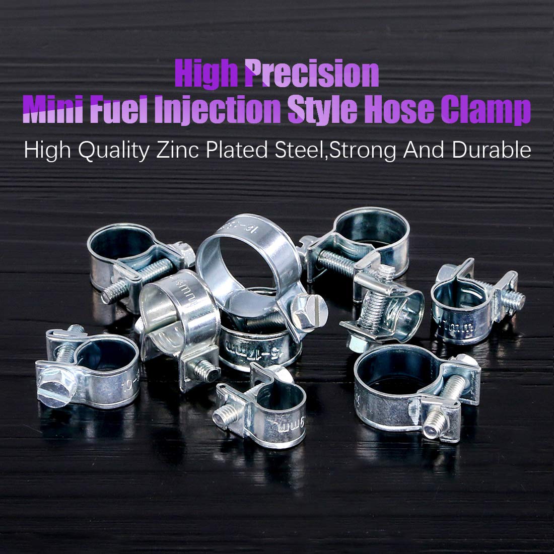 Swpeet 92Pcs 10 Sizes Zinc Plated Mini Fuel Injection Line Style Hose Clamp Assortment Kit Perfect for Automotive, Agriculture,