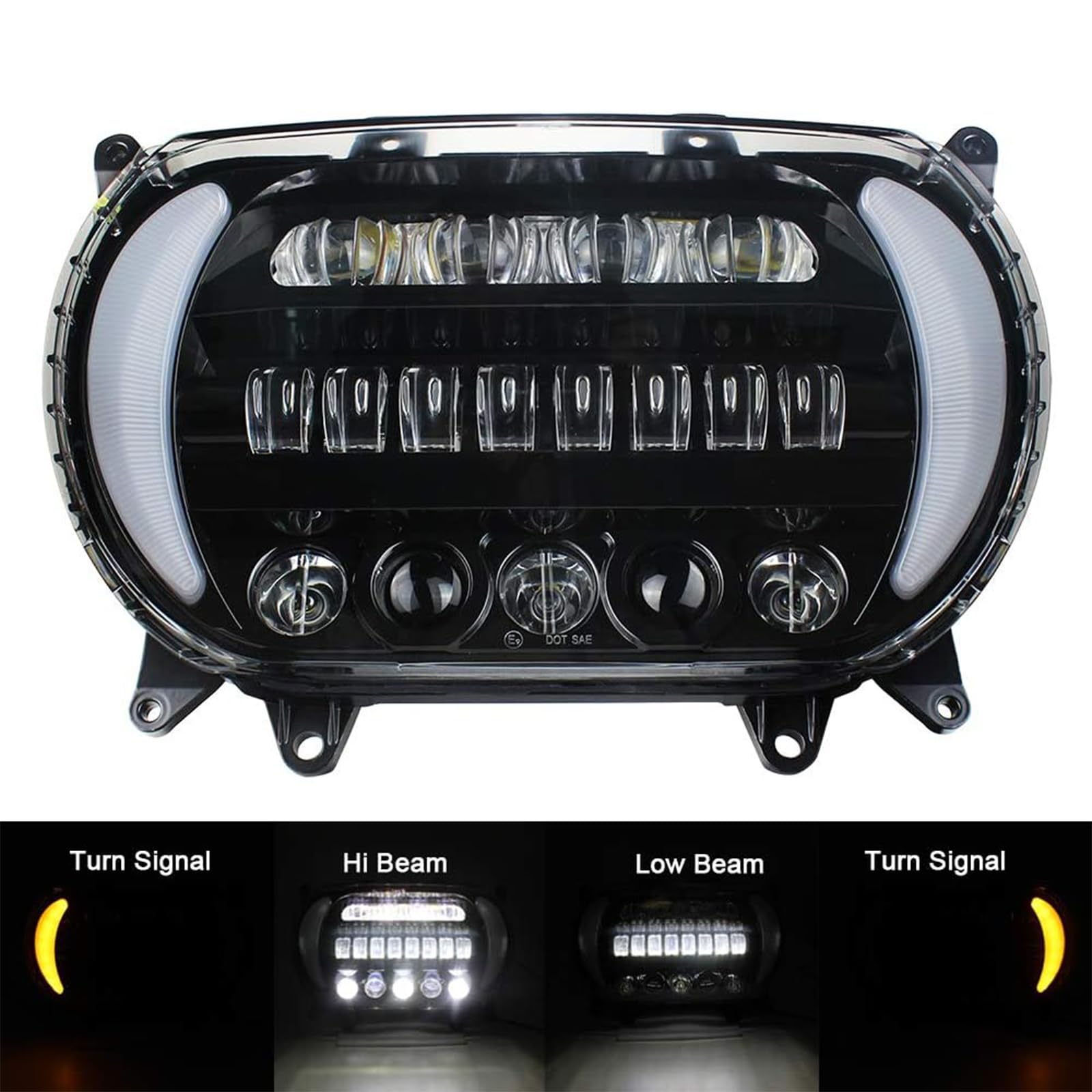 Atubeix LED Headlight for Road Glide Motorcycle, Black, Aluminum, Model ATU-7GEN2, Fits 2015-2023, Daytime Running Side Lights