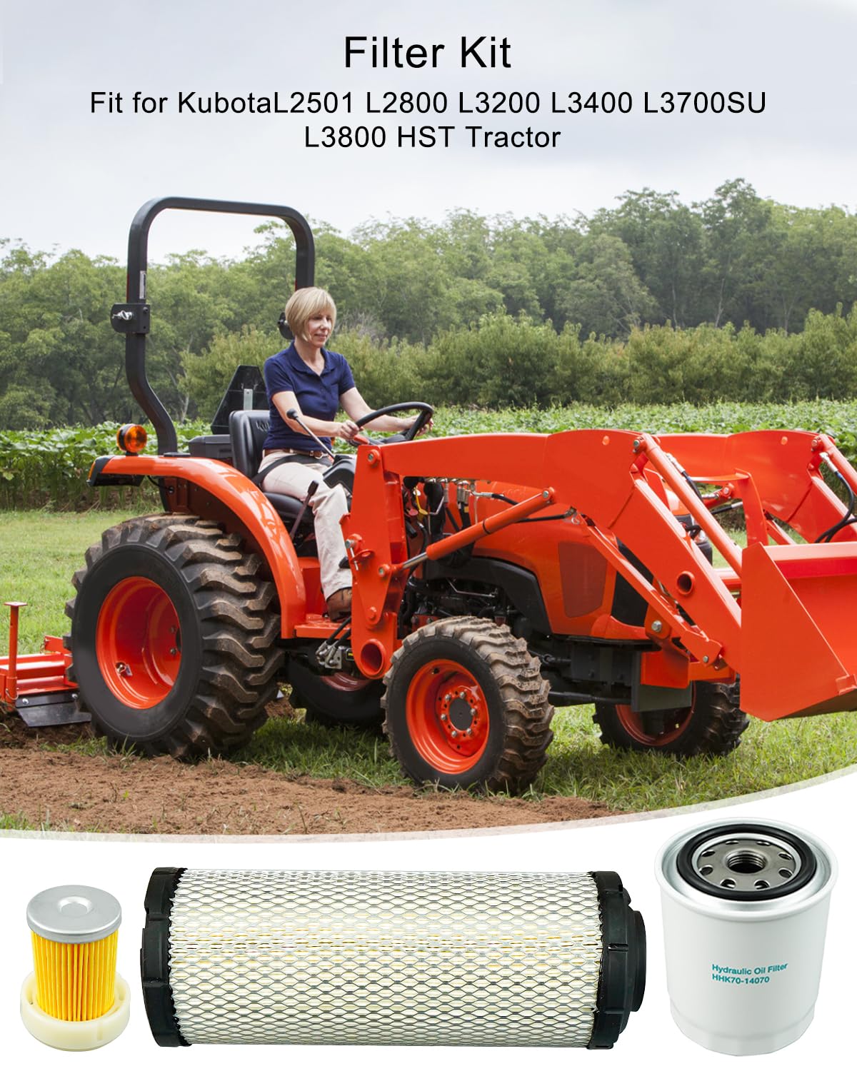 Filter Kit Fit For Kubota L2501 L2800 L3200 L3400 L3700SU L3800 HST Tractor, Air Filter, Oil Filter, Lube Filter, Fuel Filter, H