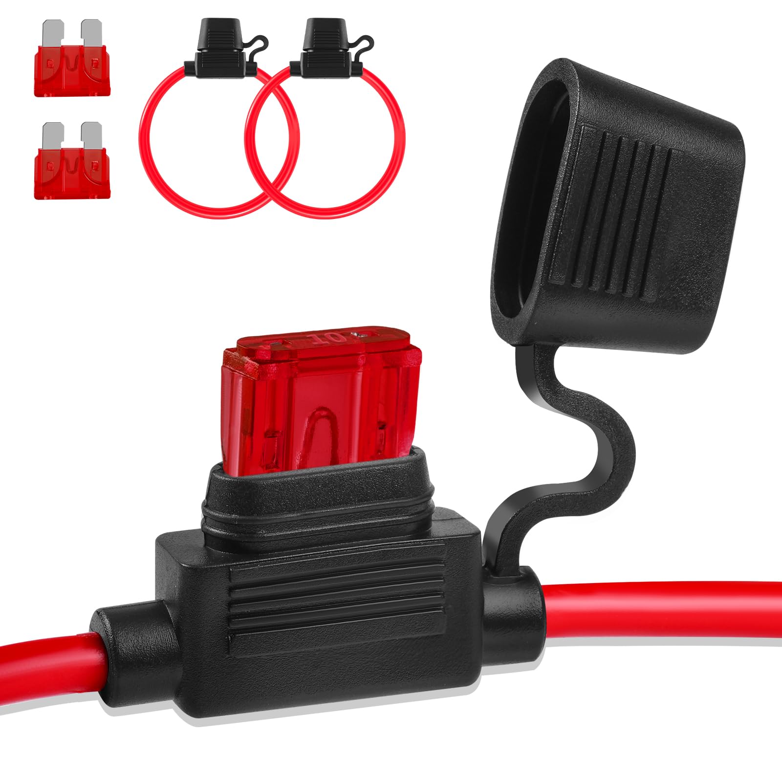 Inline Fuse Holder 12V 2 Pieces, Standard 18 Gauge Fuse Holder 11.8 Inch, Blade Fuse Holder With Waterproof Cap Car Fuses For Au