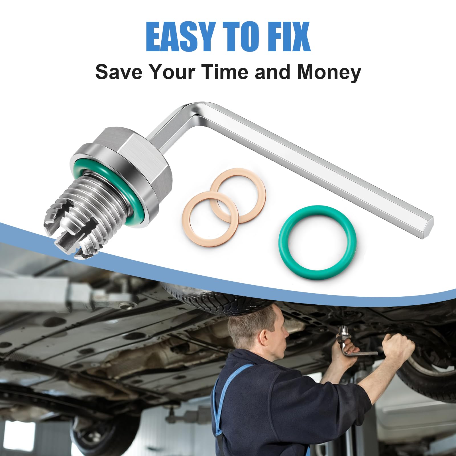 M12.1-1.5 X 15Mm Oversize Piggyback Oil Drain Plug, Stainless Steel Self Tapping Oil Pan Thread Repair Kit