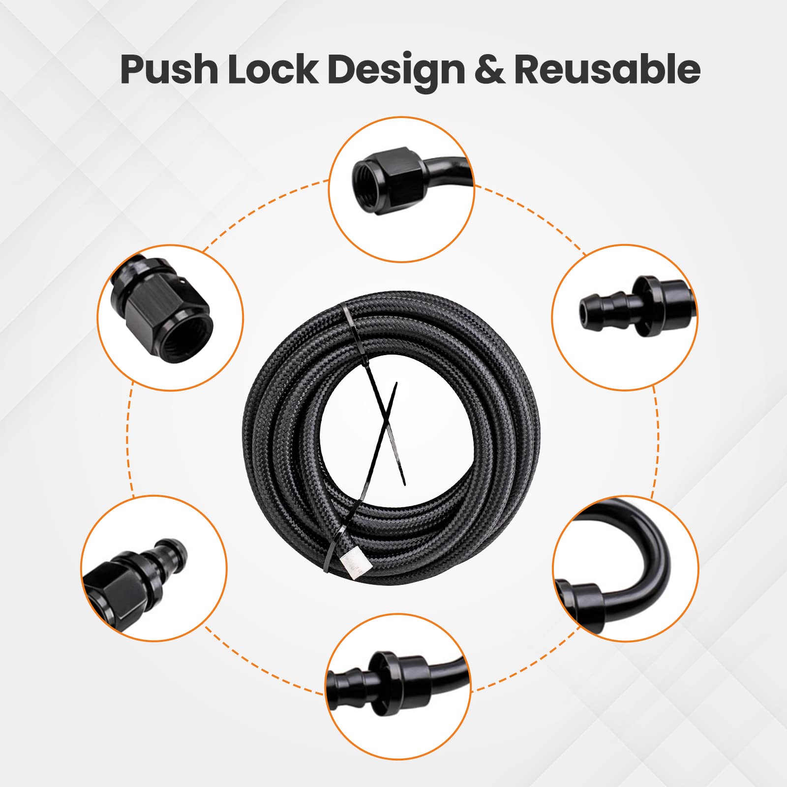 maXpeedingrods 6AN 20FT Fuel Line Kit, 3/8'' Gas Oil Line Hose, AN6 Transmission Cooler Lines, CPE Nylon Stainless Steel Braided