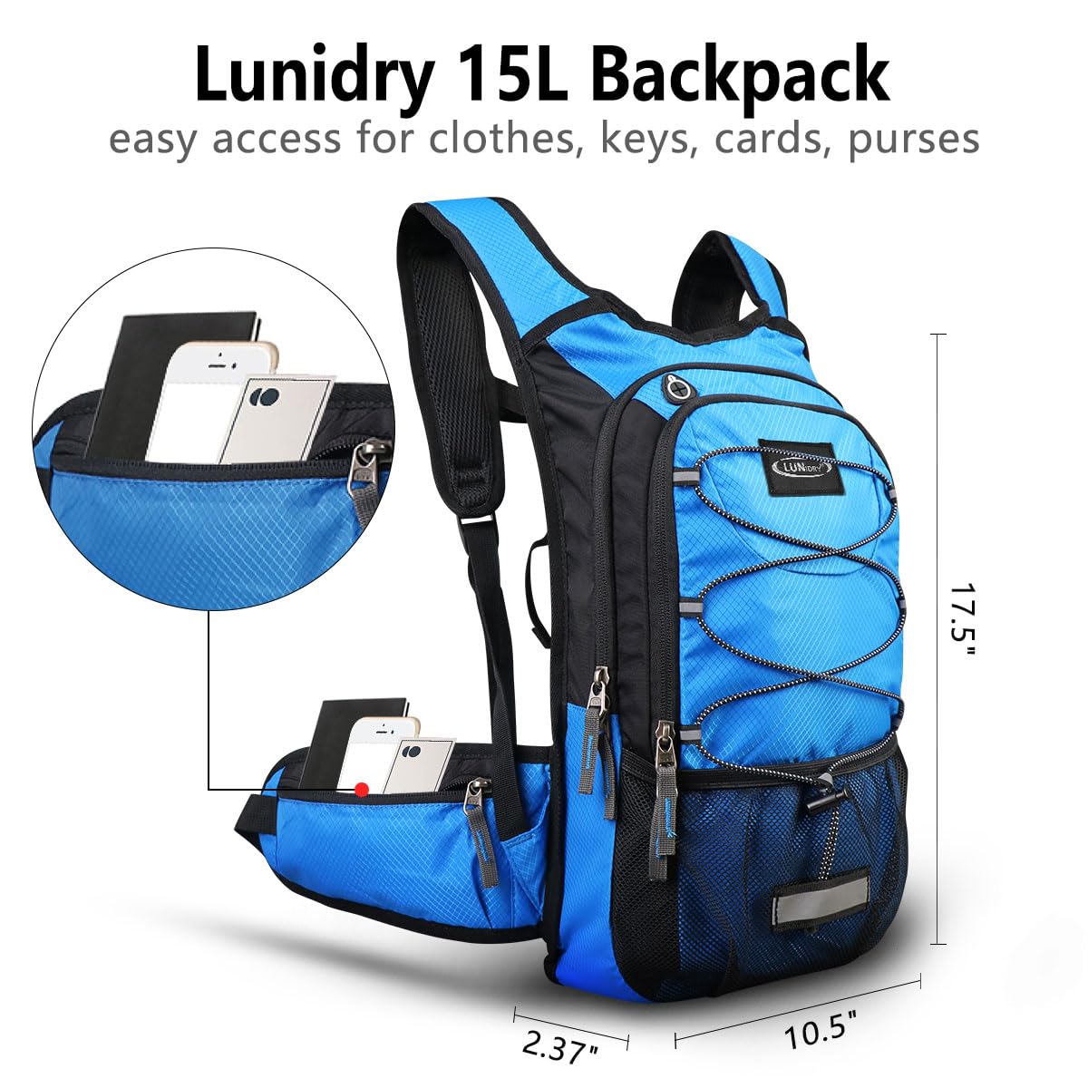 Lunidry Insulated Hydration Pack Backpack, 3L BPA Free Water Bladder, Dark Blue, Ideal for Hiking, Running, Cycling, and Climbing