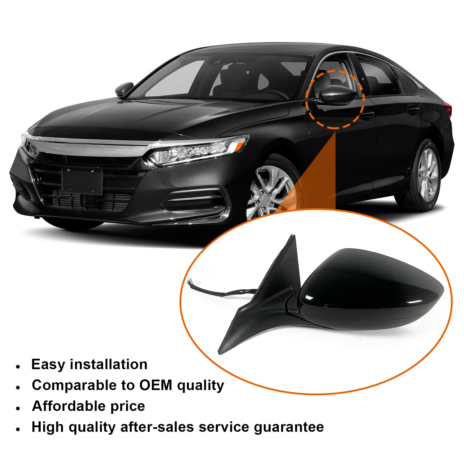 Lqito Left Driver Side Door Mirror For Honda Accord Lx, Sport 2018-2022 ? Power ? Non-Heated No-Turn Signal Match To Black Paint
