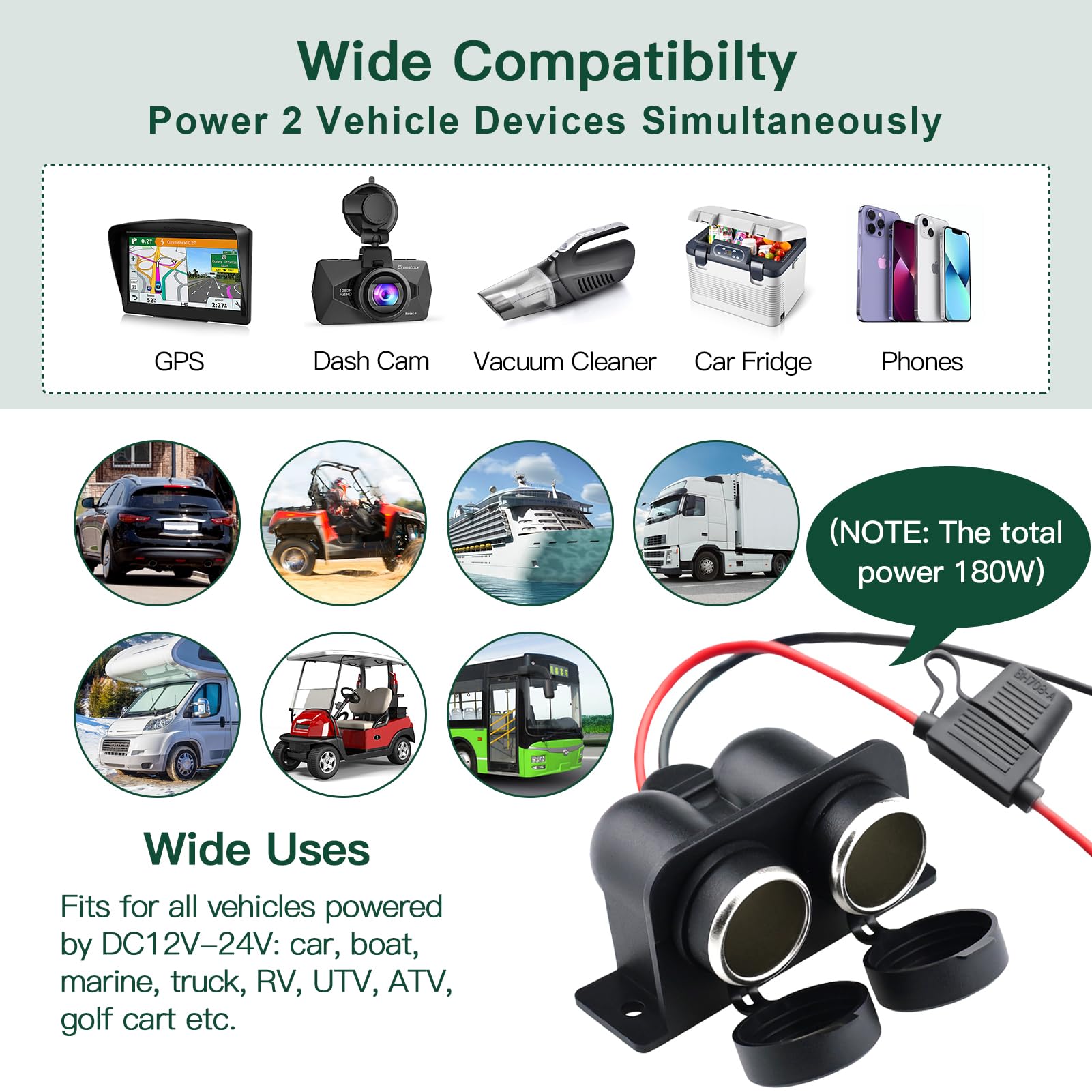 2 Pack 12V Cigarette Lighter Socket With Blade Fuse 2 Socket Cigarette Lighter Splitter Power Outlet Adapter Replacement 12 Volt