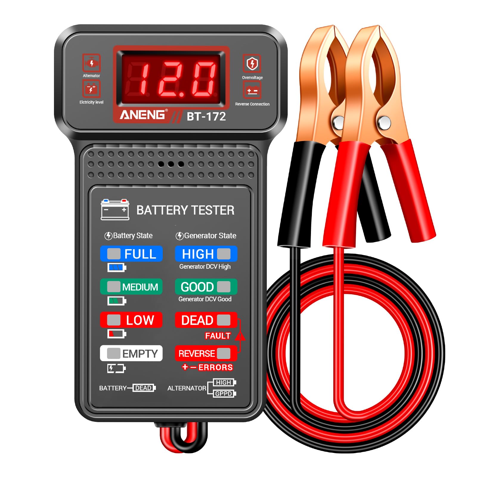 ANENG Car Battery Tester,12V Digital Automotive Batteries Tester,Alternator Charging Analyzer,Voltmeter with LCD Display and LED