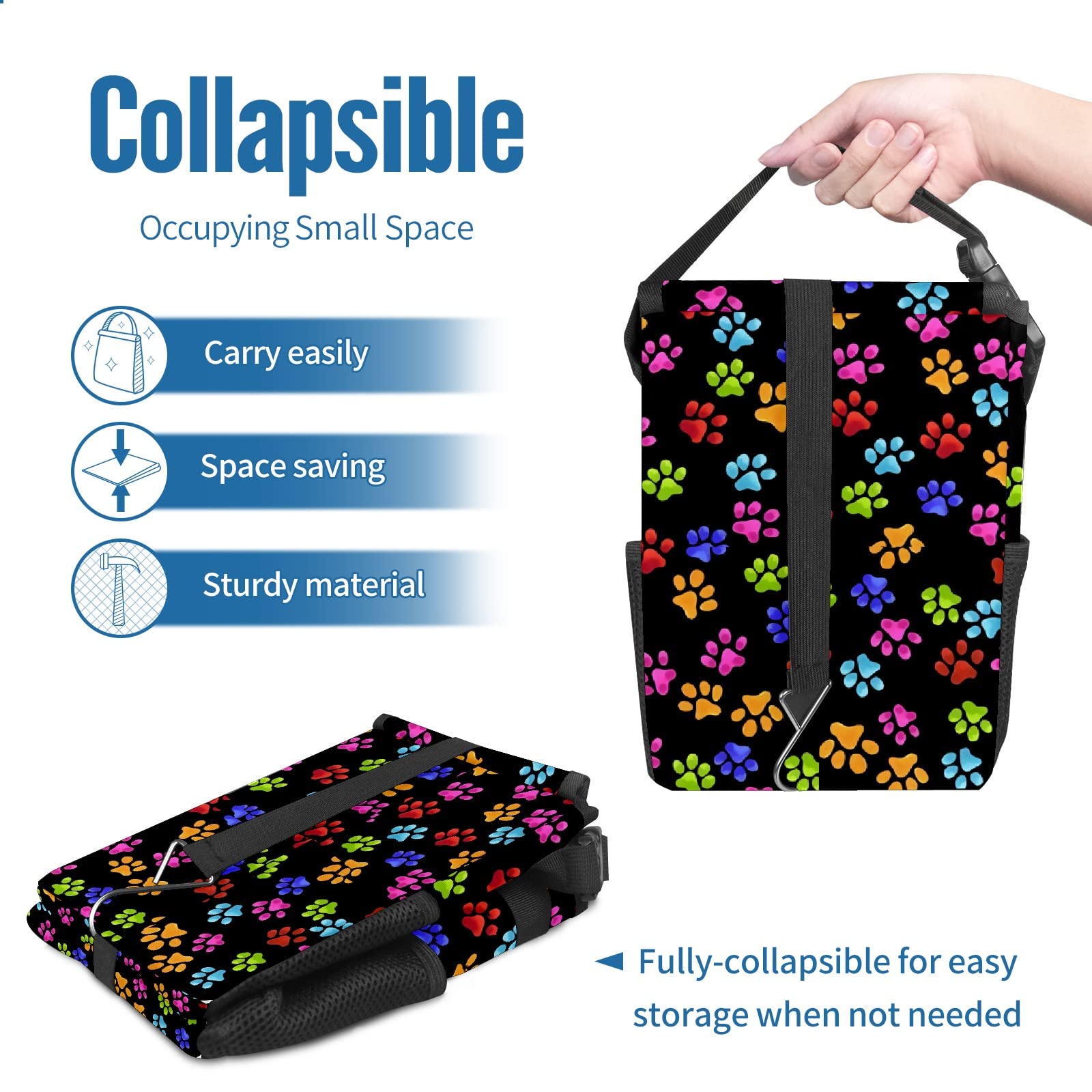 Gactivity Paws Cat And Dog Print Car Trash Can With Lid Collapsible Reusable Waterproof Car Garage Bag,Automotive Garbage Can,Car Accessories Interior Car Organizer