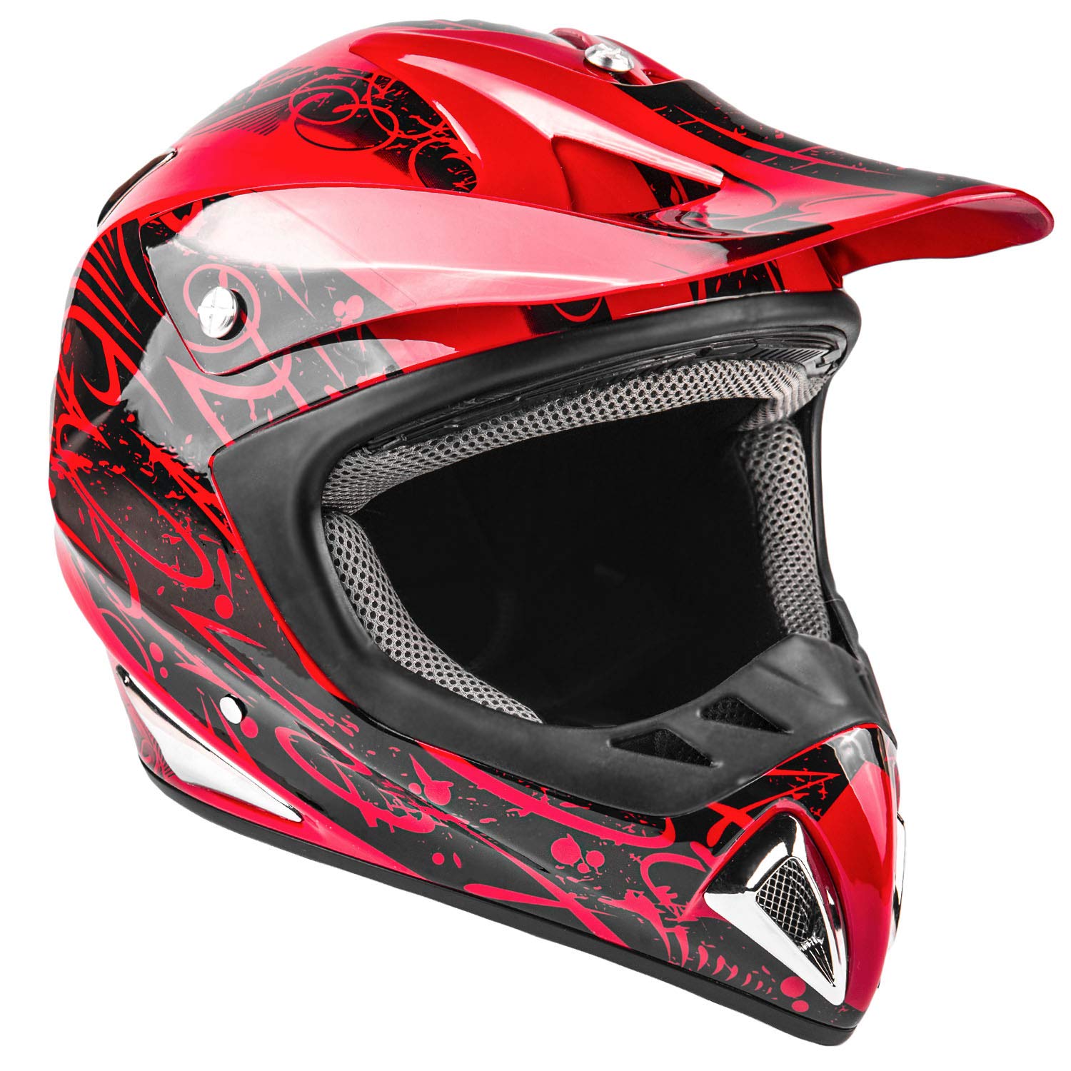 Typhoon Adult Atv Mx Helmet Goggles Gloves Gear Combo Black Red ( Xl )