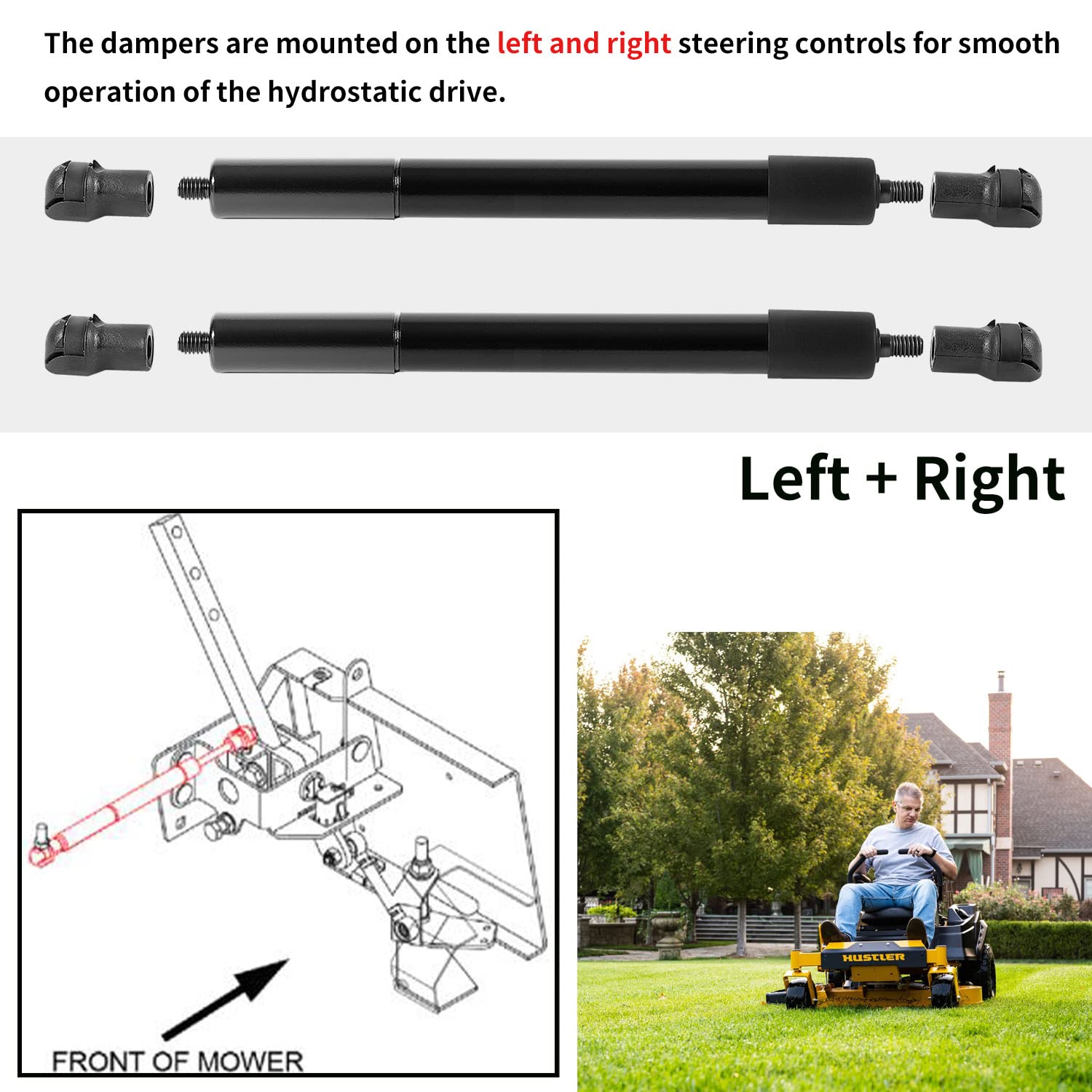 Johntruck 2 Pack Steering Control Dampers, Model 603983, High Strength Steel, Gray, Compatible with Hustler Raptor SD & More Mowers