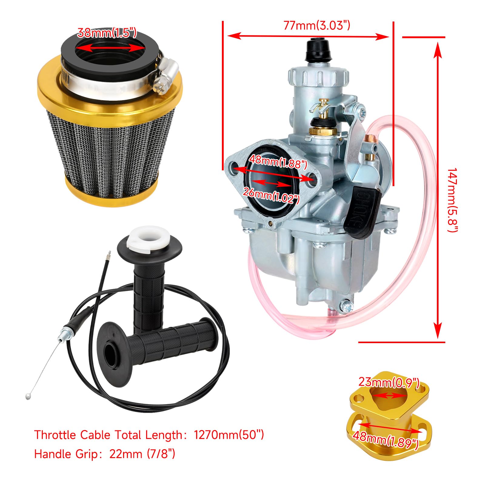FVRITO VM22 Carburetor Carb Kit Twist Throttle Assembly for Predator 212cc 196cc Coleman CT200U CT200U-EX BT200X Mini Bike KT196