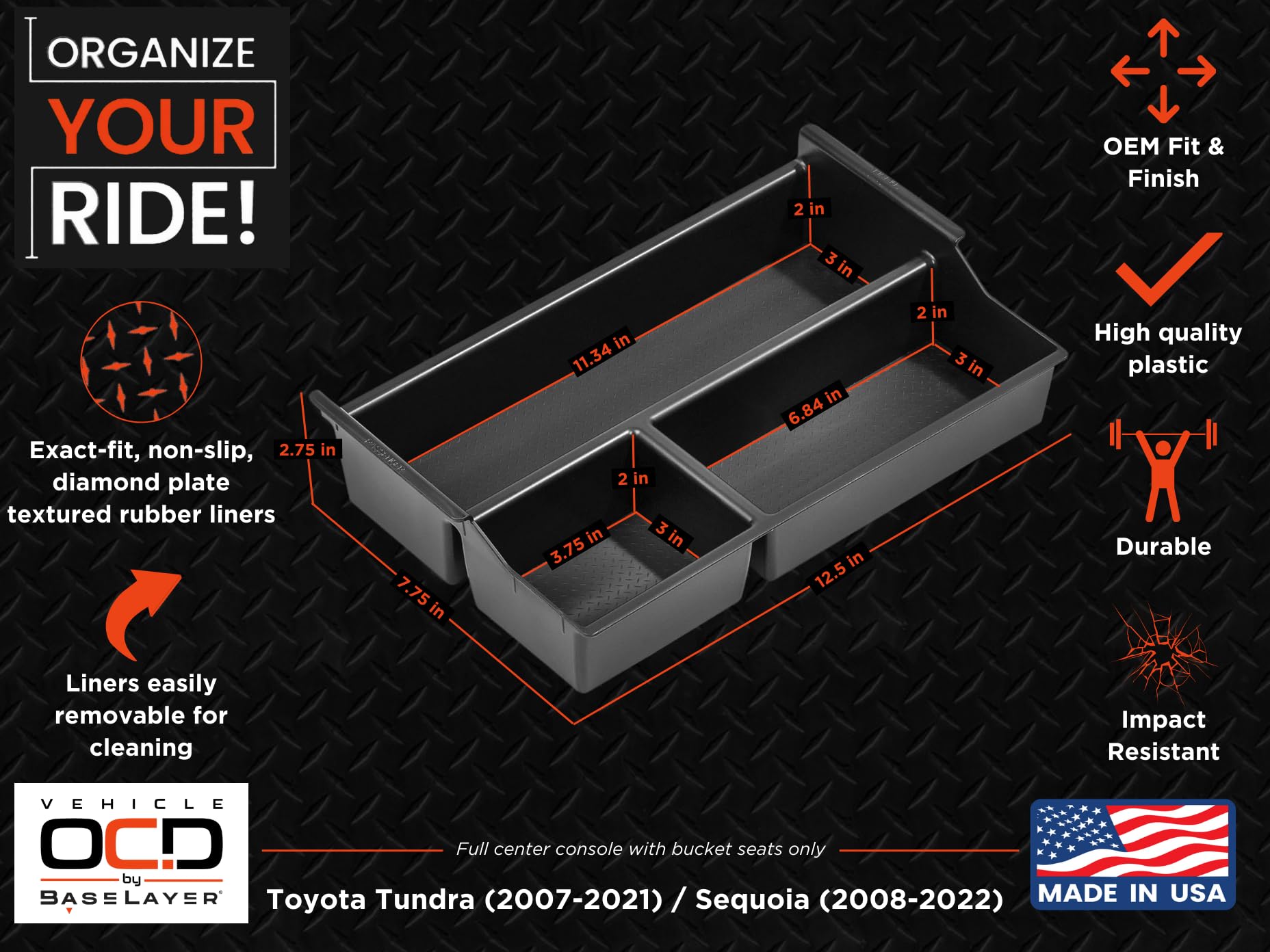 Vehicle Ocd - Center Console Divider And Tray Organizer For Toyota Tundra (2014-2021) - Made In Usa - Slx502