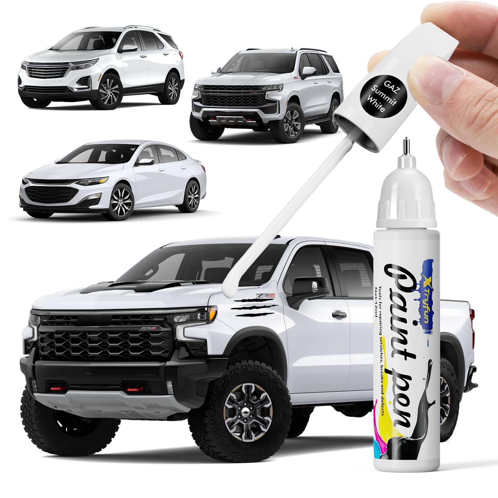 XTryfun GAZ/WA8624 50/50U Summit White Touch Up Paint Compatible with Chevrolet, DIY Car Paint Scratch Repair, Quick & Easy Fix 